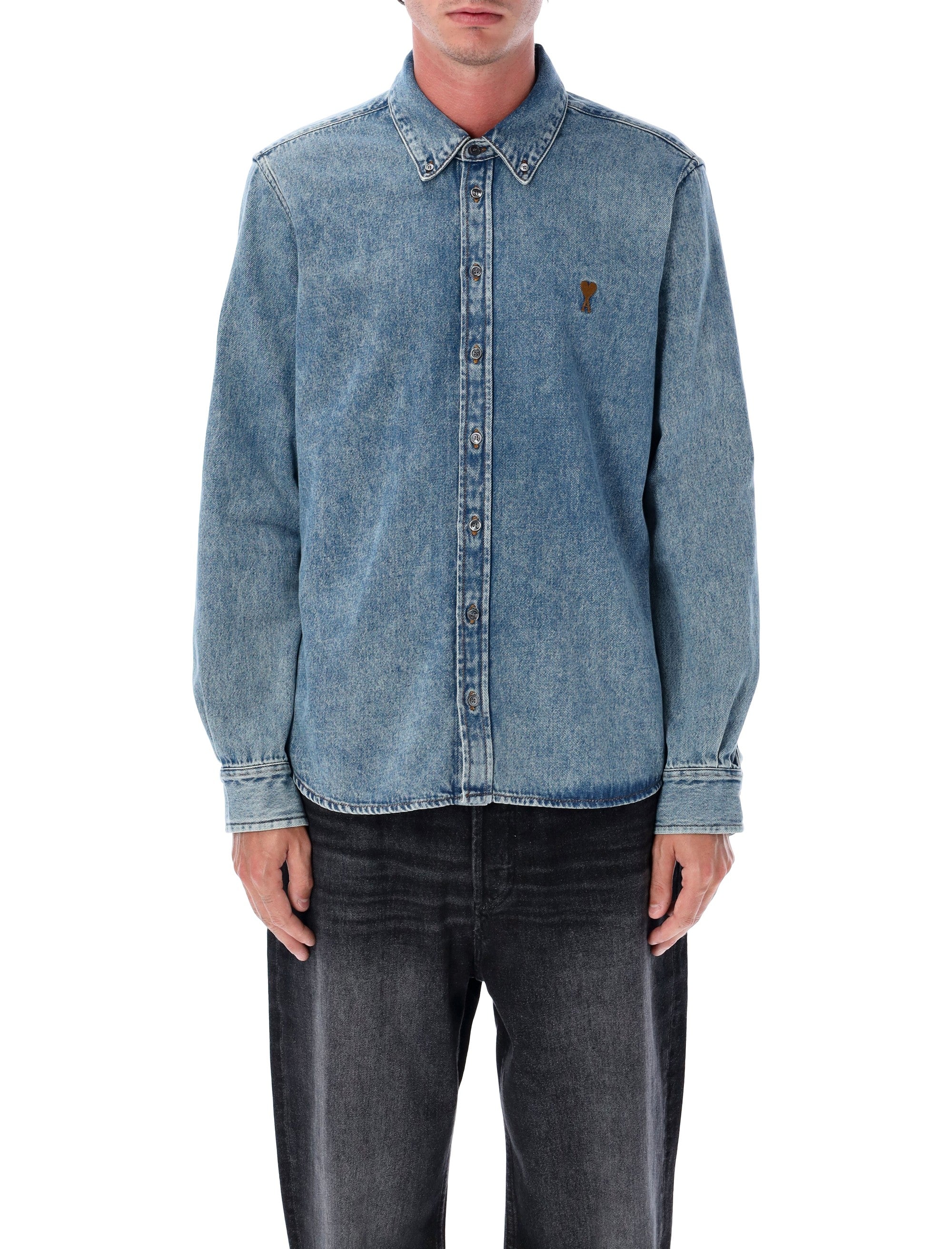 Ami Paris de Coeur denim shirt Med Blue Cotton