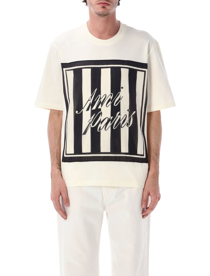 Ami Paris Cotton Jersey T-Shirt With Printed Panel White Tshirt