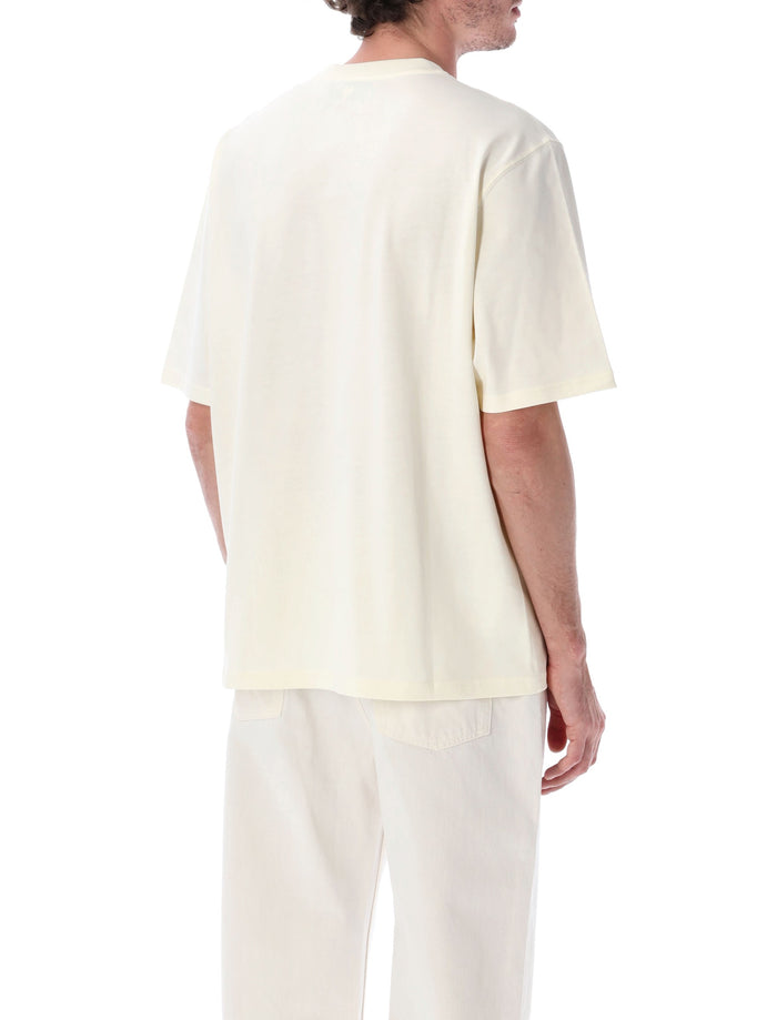 Ami Paris Cotton Jersey T-Shirt With Printed Panel White Tshirt