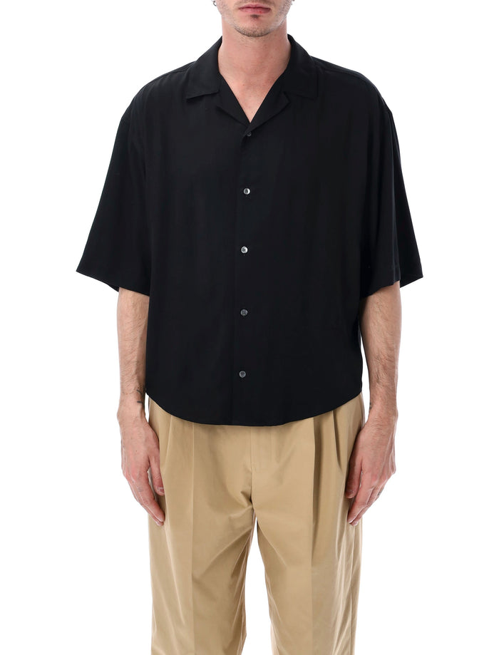 Ami Paris Boxy Short Sleeve Viscose Shirt Black