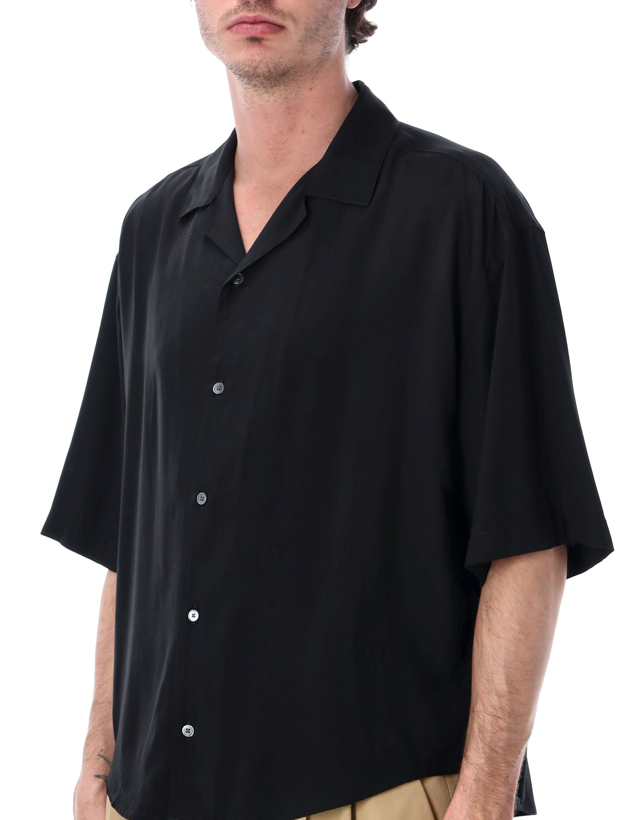 Ami Paris Boxy Short Sleeve Viscose Shirt Black
