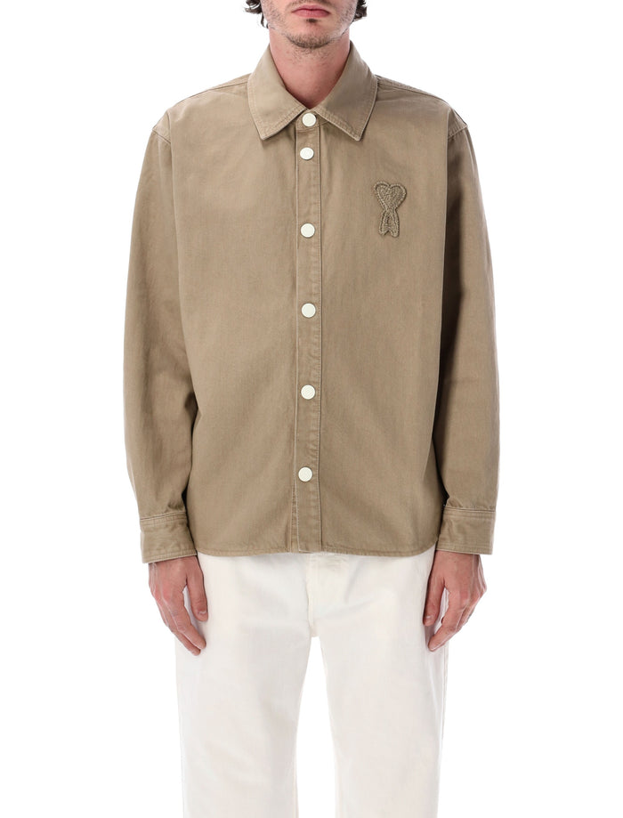 Ami Paris Cotton Twill Overshirt Beige Taupe Shirt