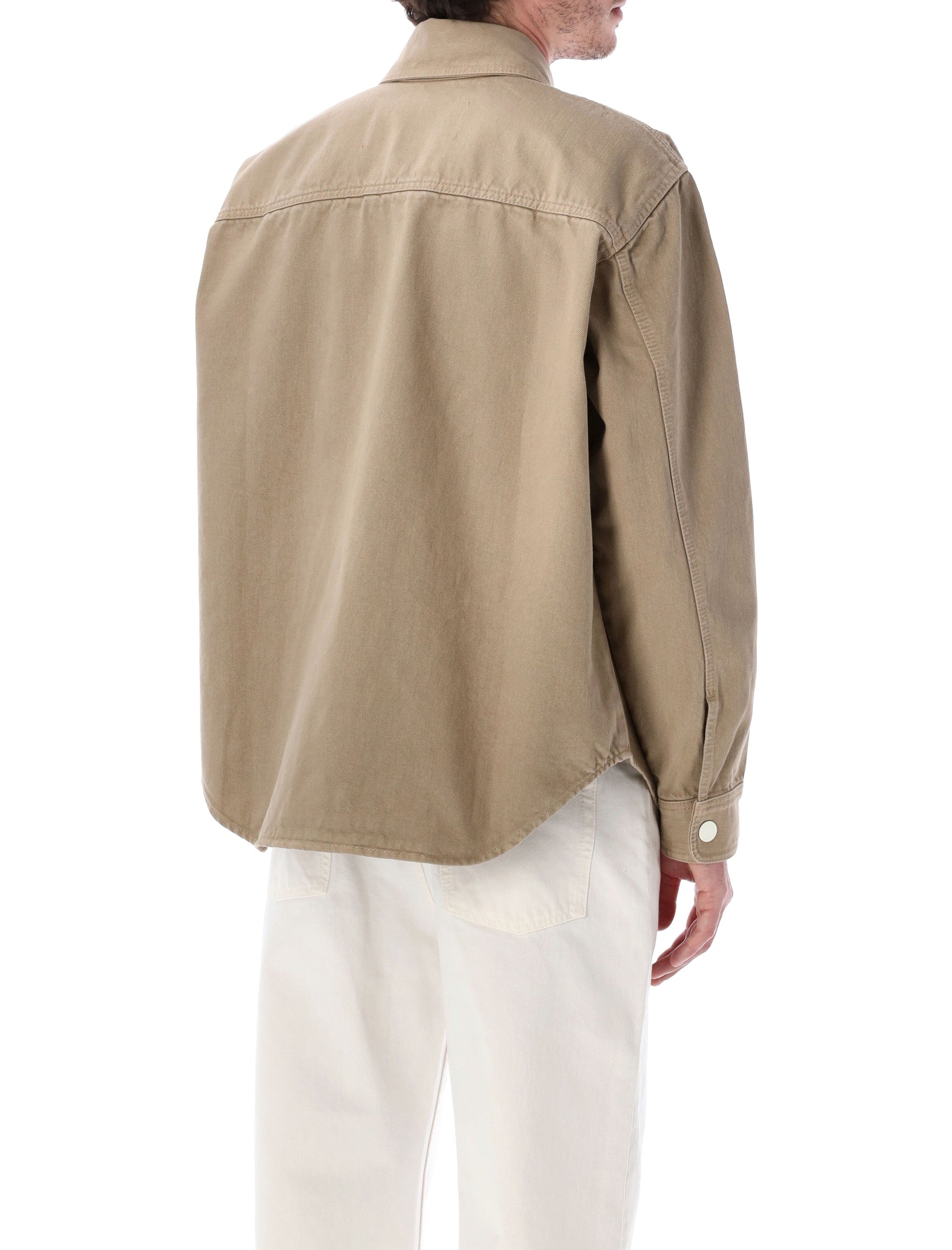 Ami Paris Cotton Twill Overshirt Beige Taupe Shirt
