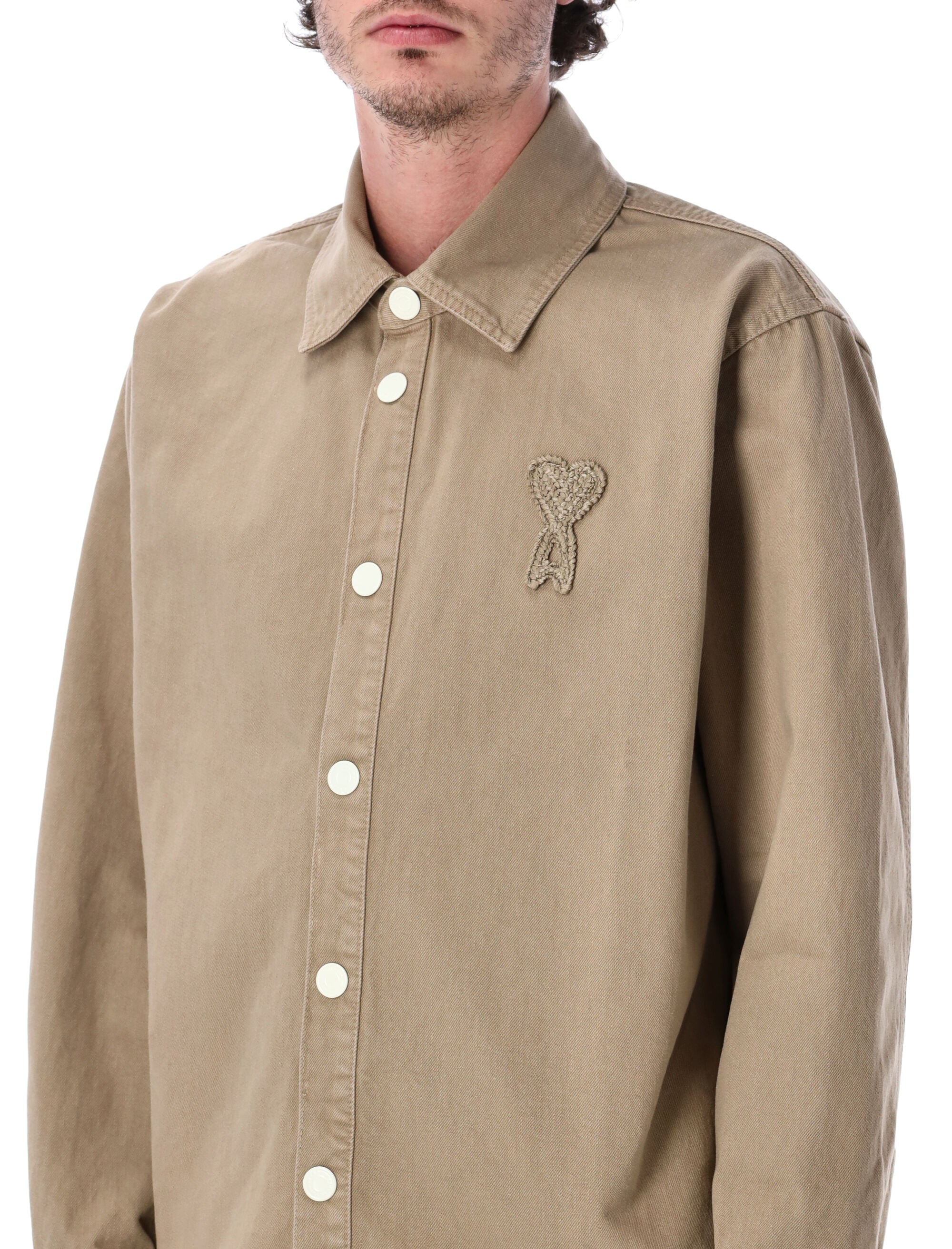 Ami Paris Cotton Twill Overshirt Beige Taupe Shirt