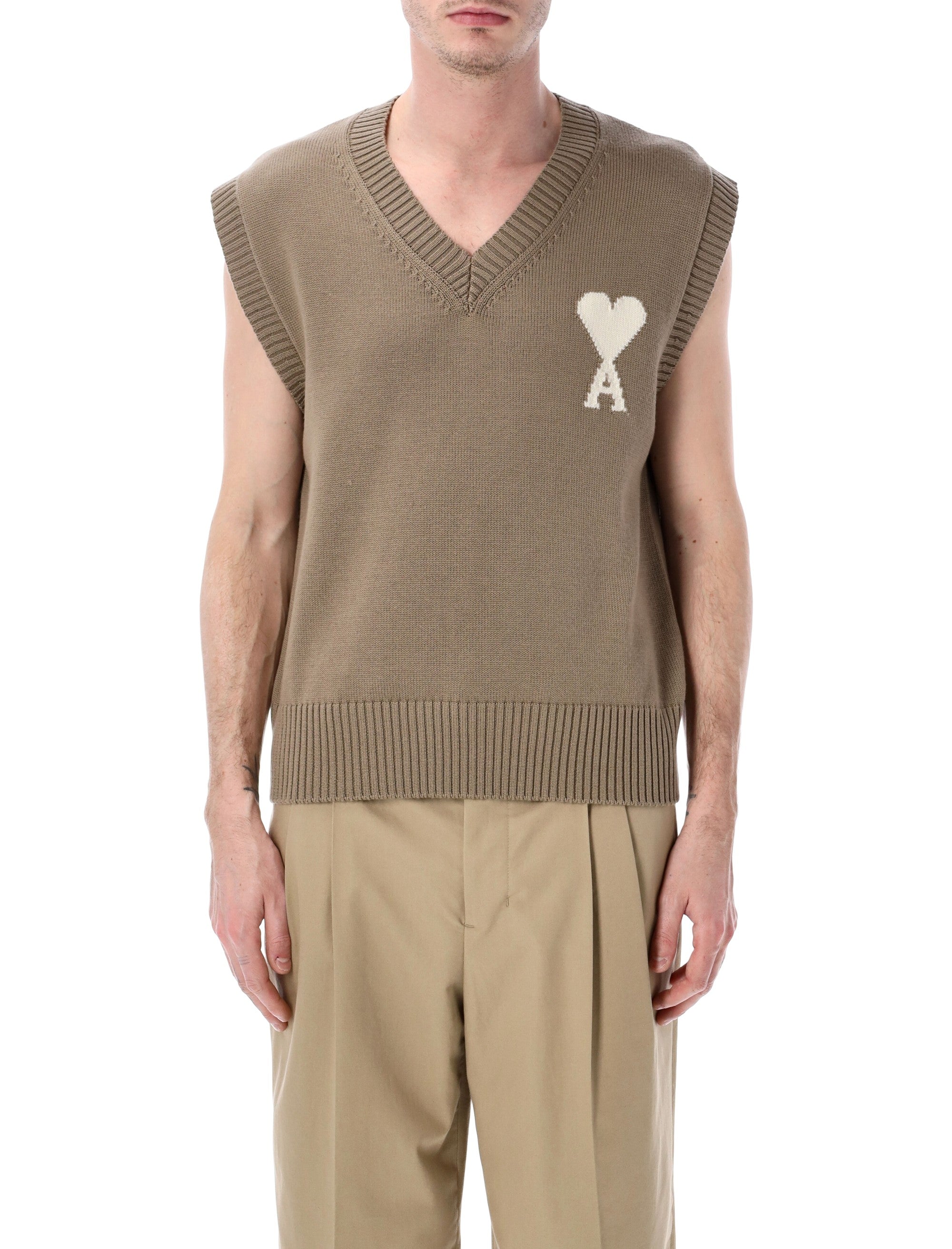 Ami Paris De Coeur knit vest Beige Taupe Wool