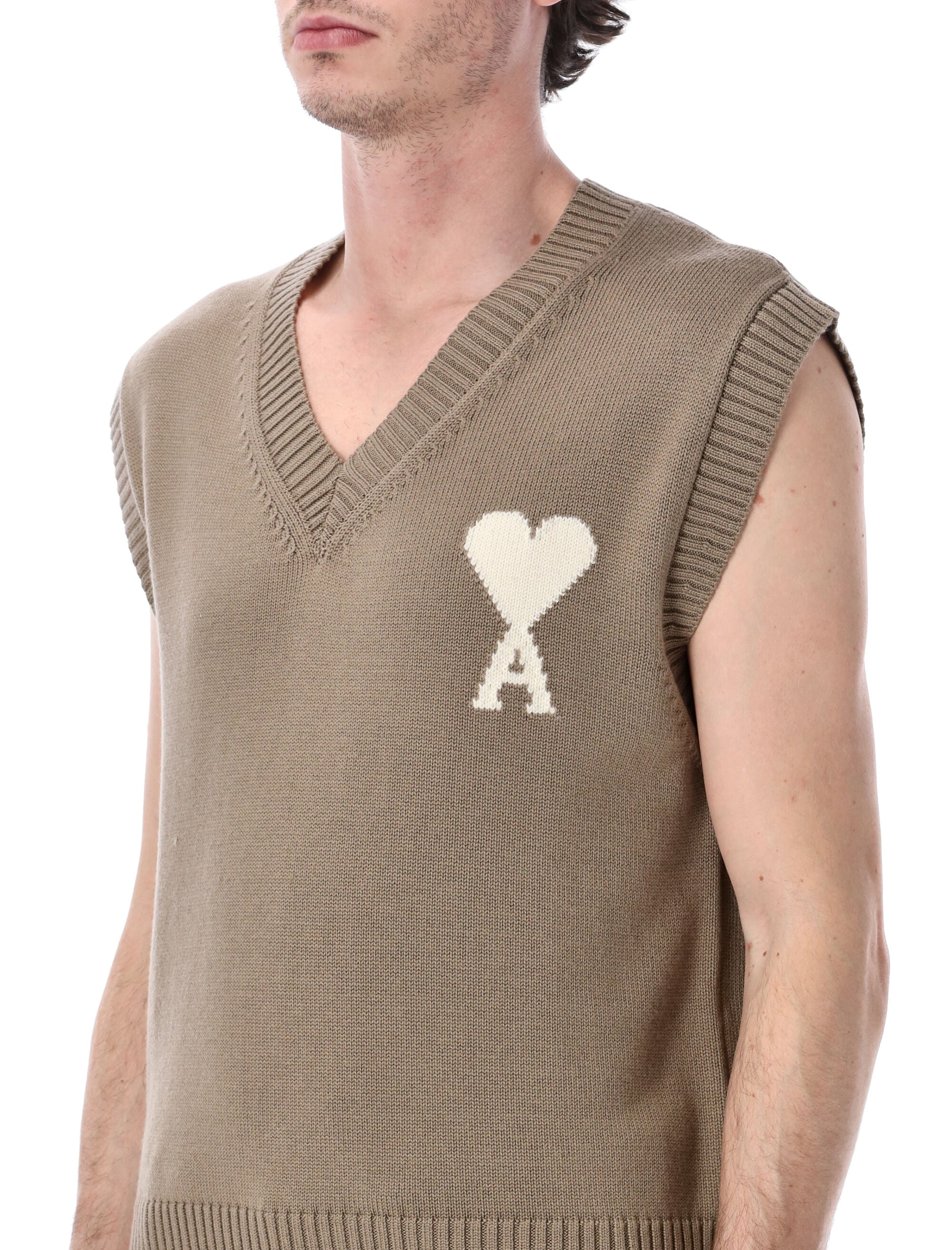 Ami Paris De Coeur knit vest Beige Taupe Wool
