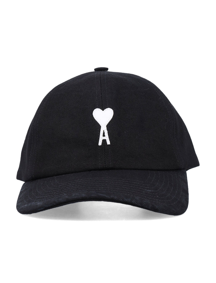 Ami Paris Black Cotton De Coeur Cap Hat