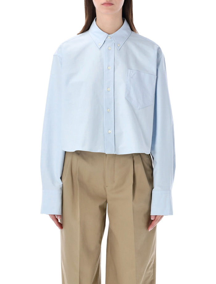 Ami Paris Oxford Cropped Shirt Light Blue Cotton