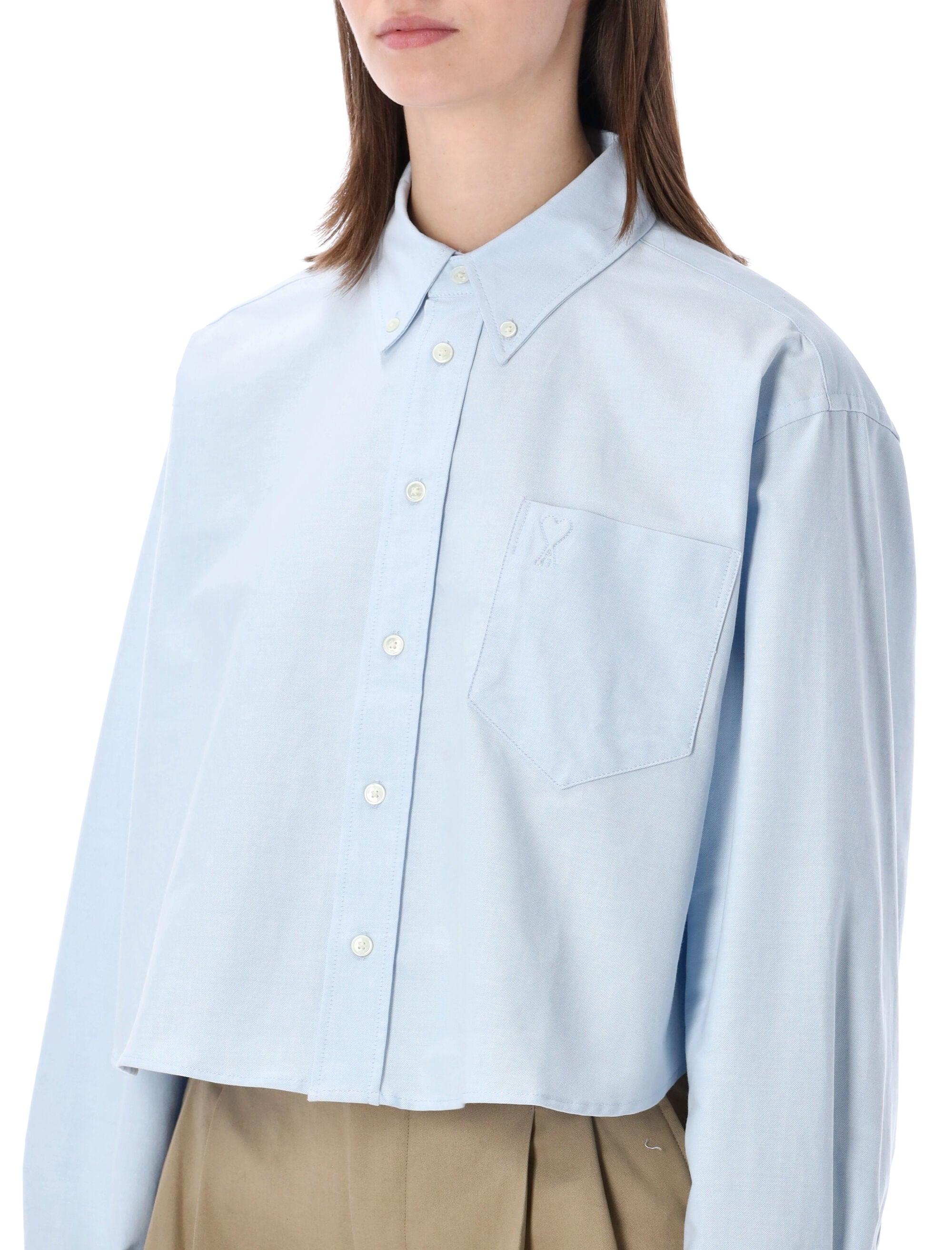 Ami Paris Oxford Cropped Shirt Light Blue Cotton