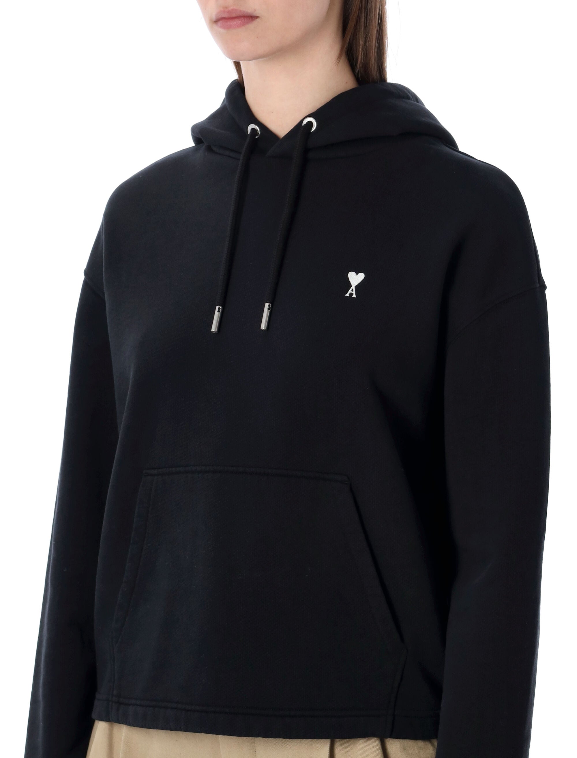 Ami Paris de Cœur cropped hoodie Black Cotton Sweatshirt