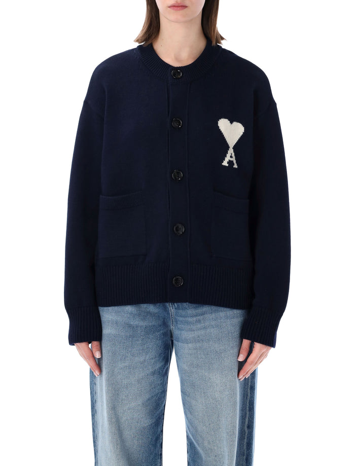 Ami Paris De Cœur Knit Cardigan Navy Wool
