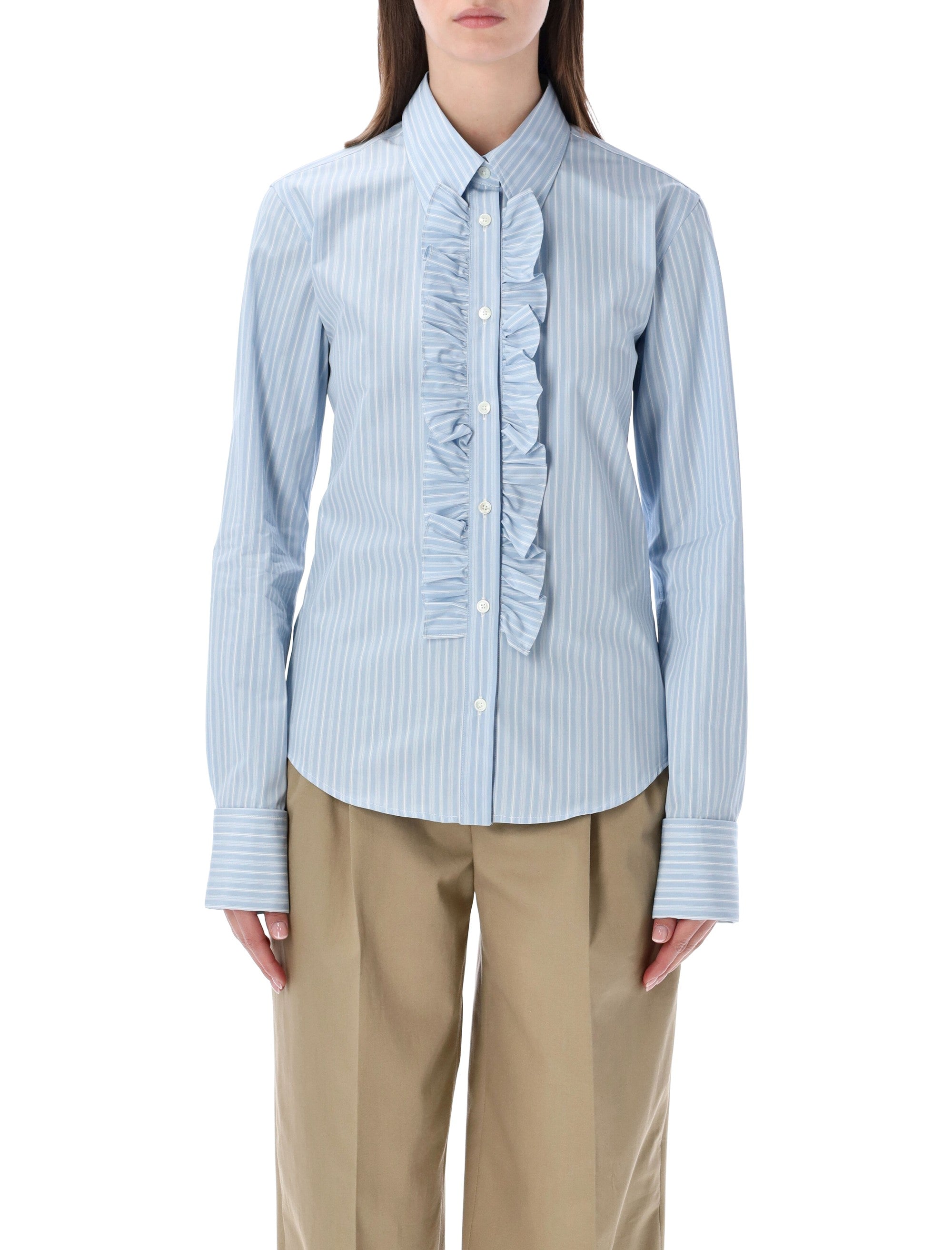 Ami Paris ruffled cotton poplin shirt Light Blue
