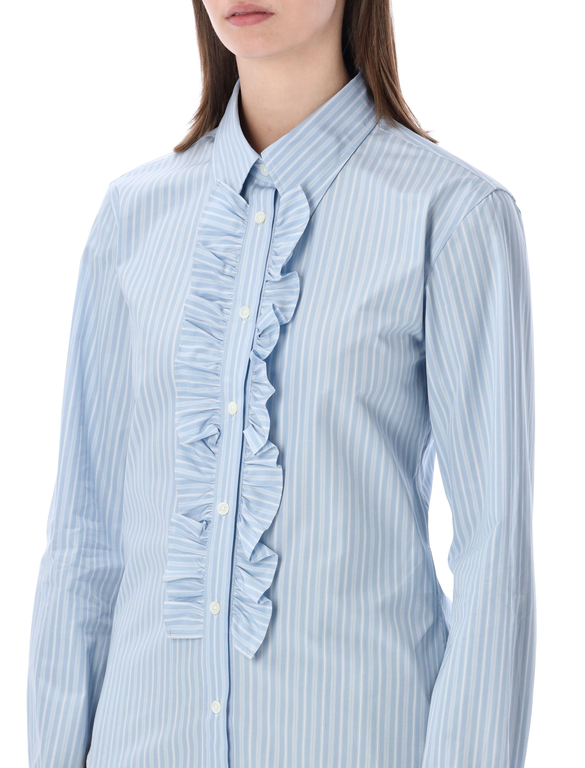Ami Paris ruffled cotton poplin shirt Light Blue