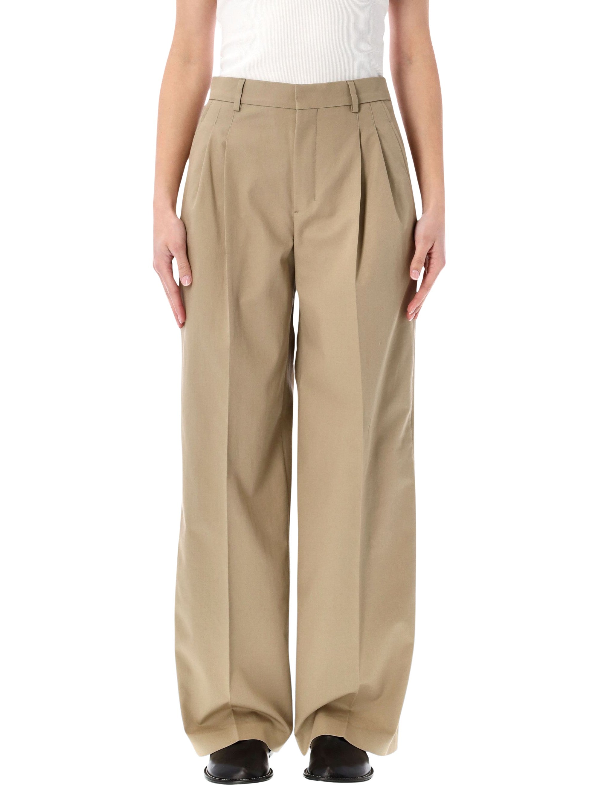 Ami Paris low waist wide leg cotton trousers Beige Pant