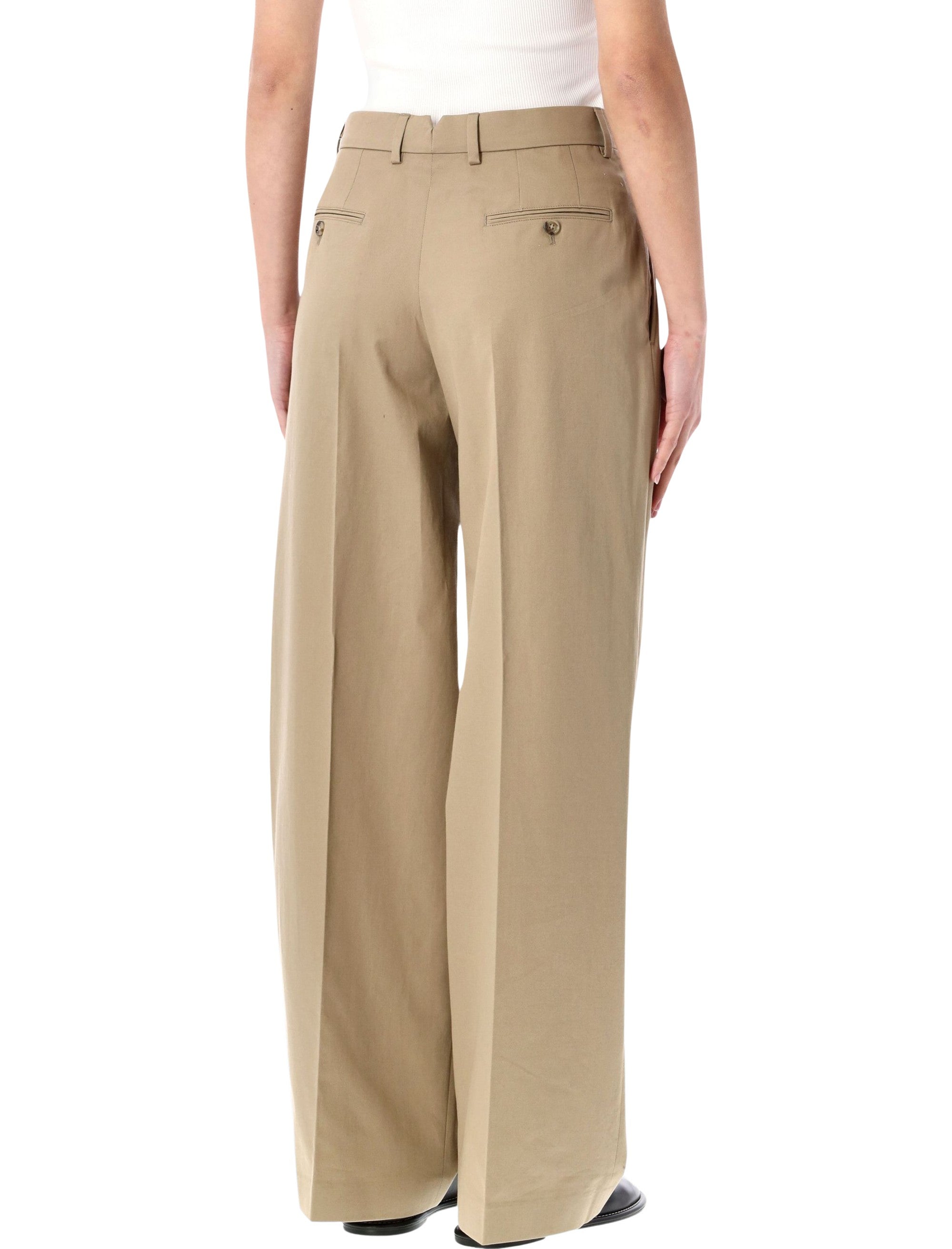 Ami Paris low waist wide leg cotton trousers Beige Pant