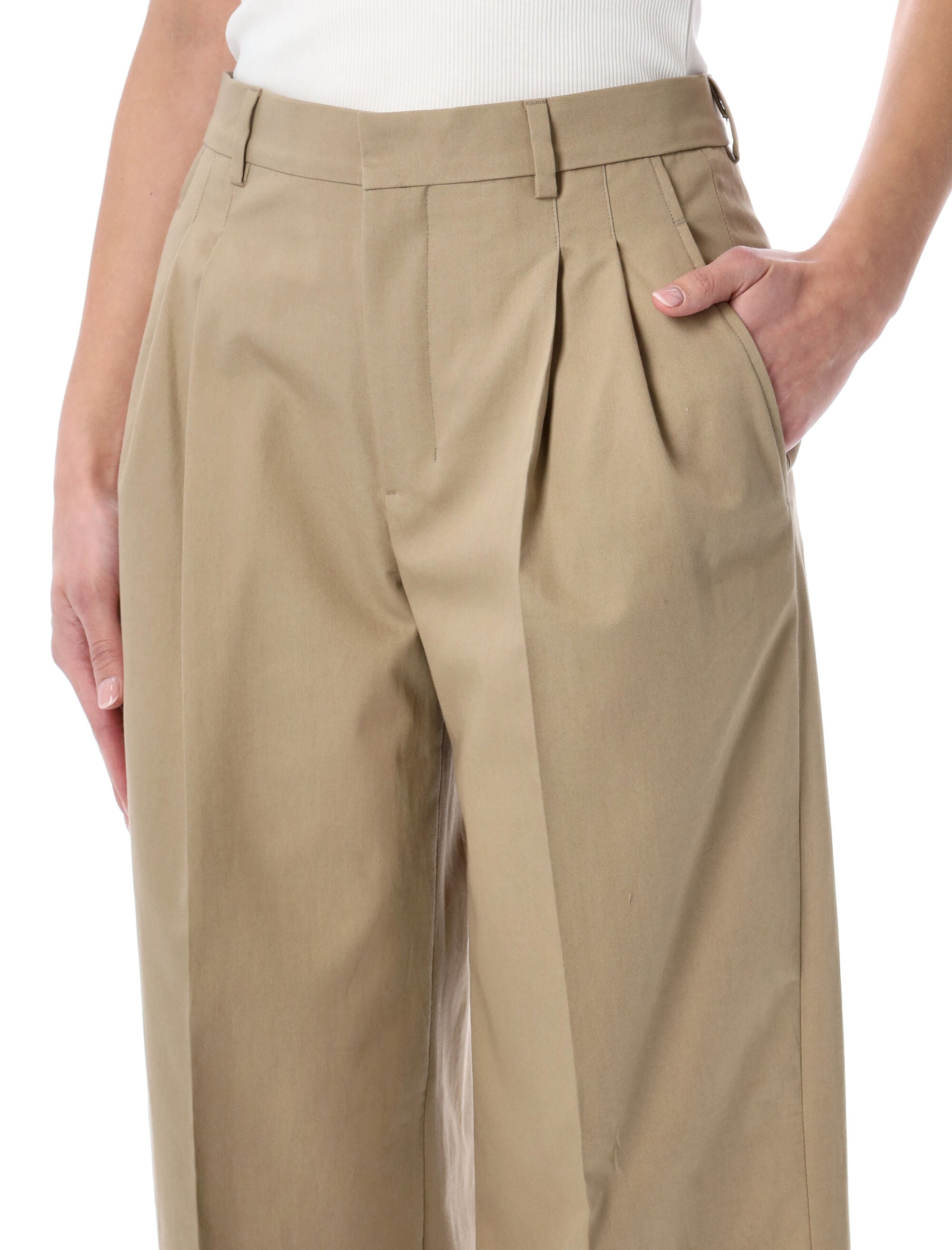 Ami Paris low waist wide leg cotton trousers Beige Pant
