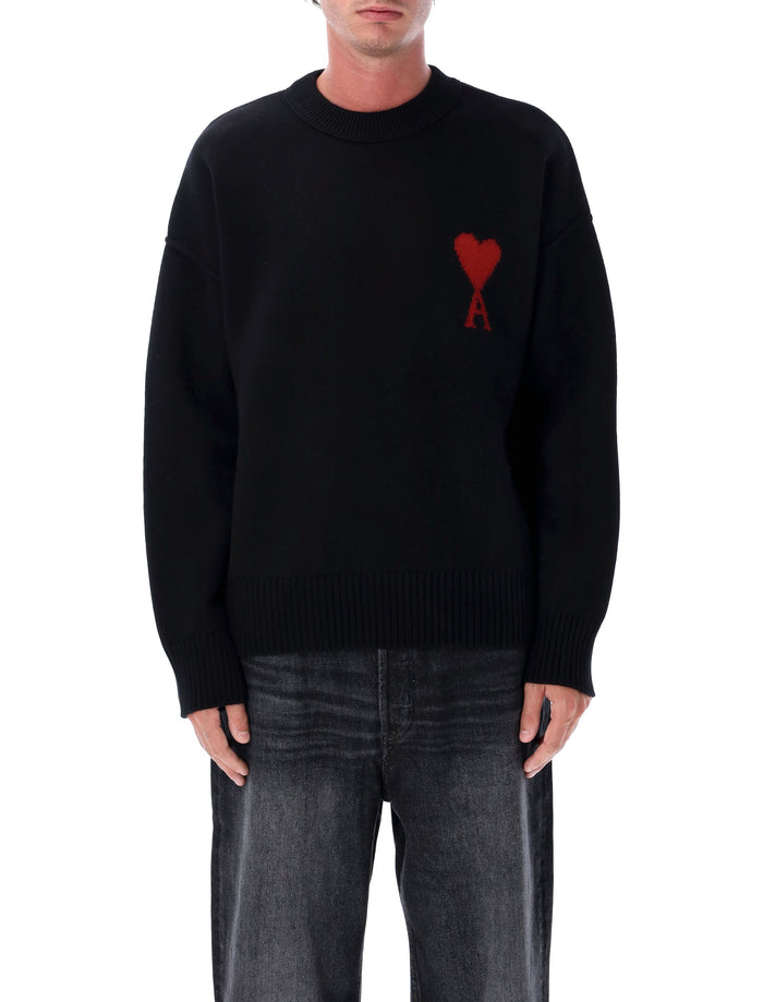 Ami Paris Wool De Coeur Sweater Black Red
