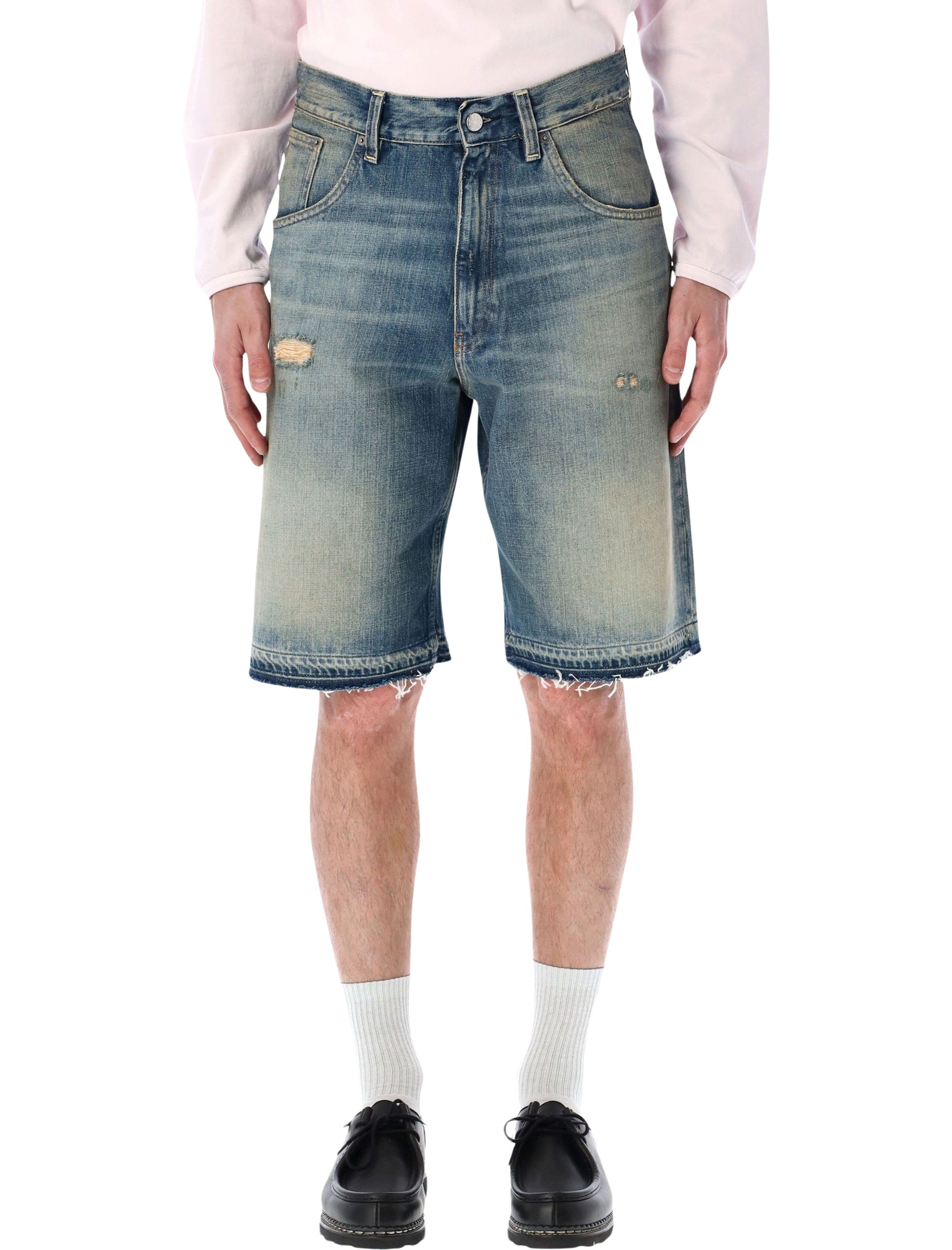 Sunflower Super Wide Vintage Denim Shorts Well Worn Blue 100 Cotton