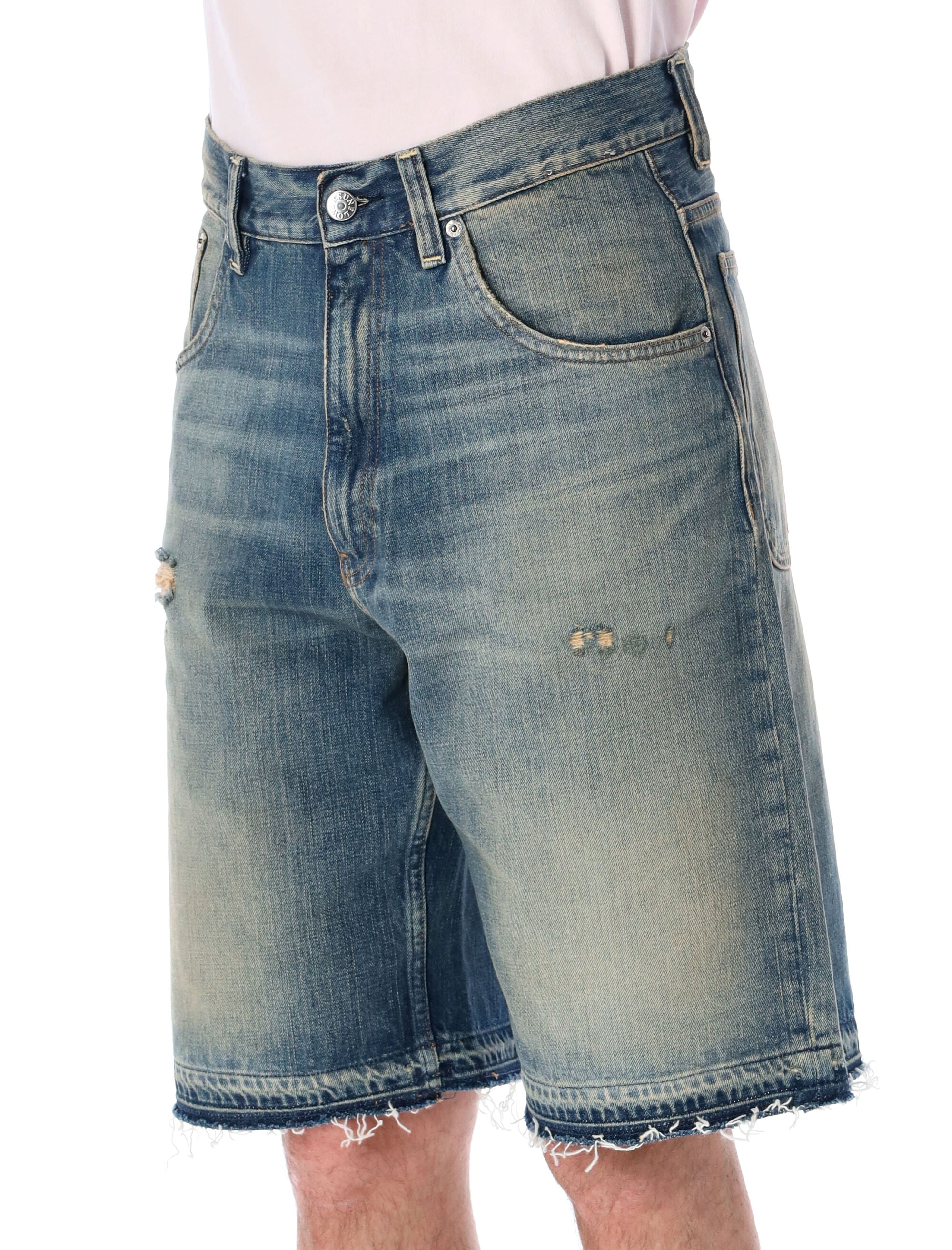 Sunflower Super Wide Vintage Denim Shorts Well Worn Blue 100 Cotton