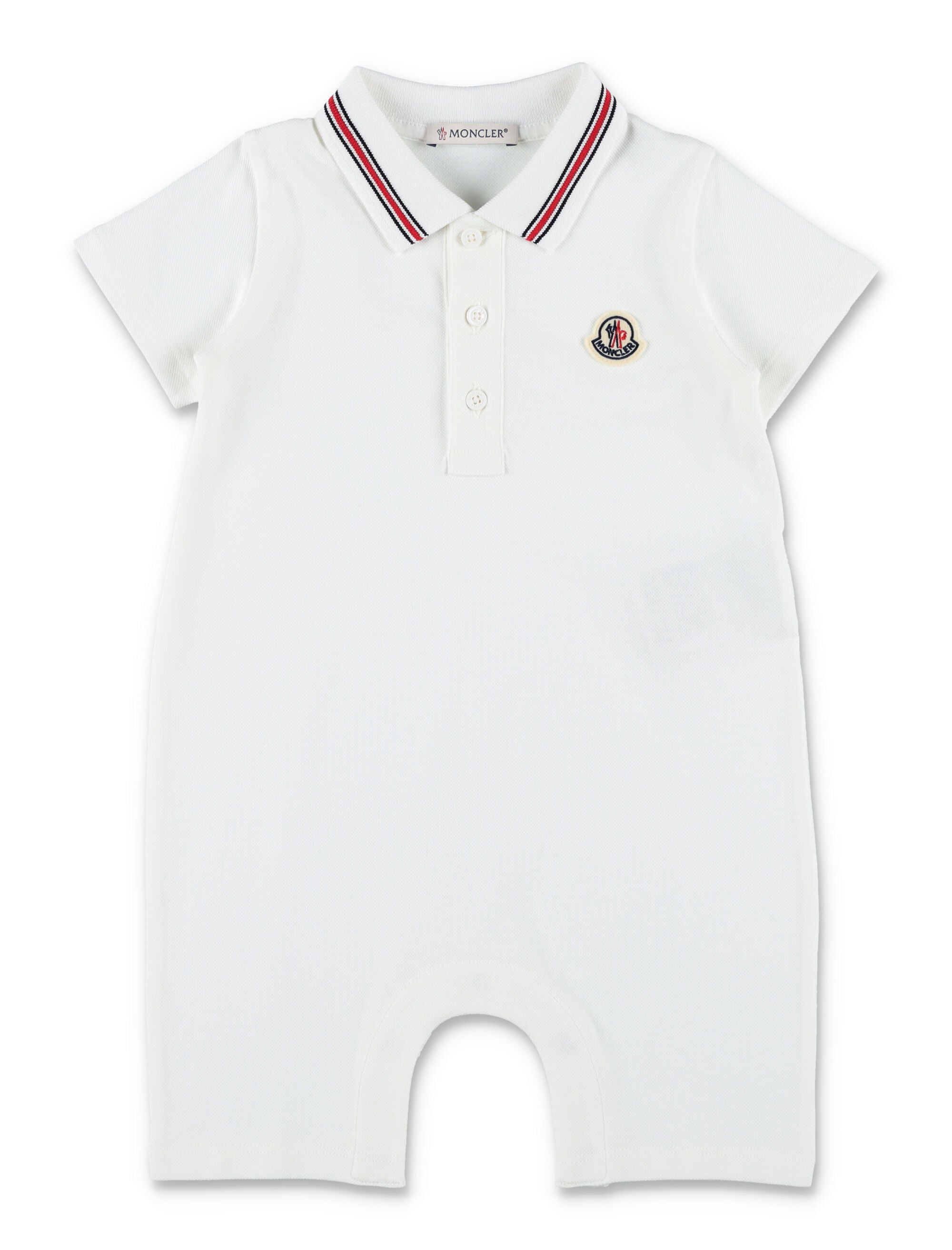 Moncler baby cotton piqué romper with tricolour trim White Elastane Jumpsuit