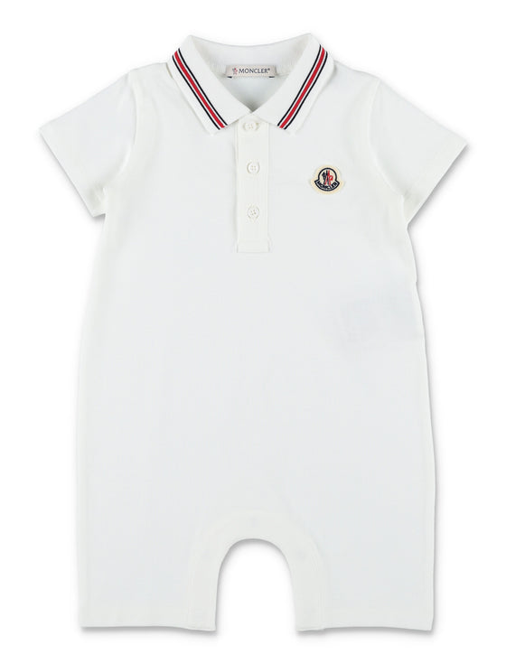 Moncler Baby Cotton Piqué Romper With Tricolour Trim White Elastane Jumpsuit