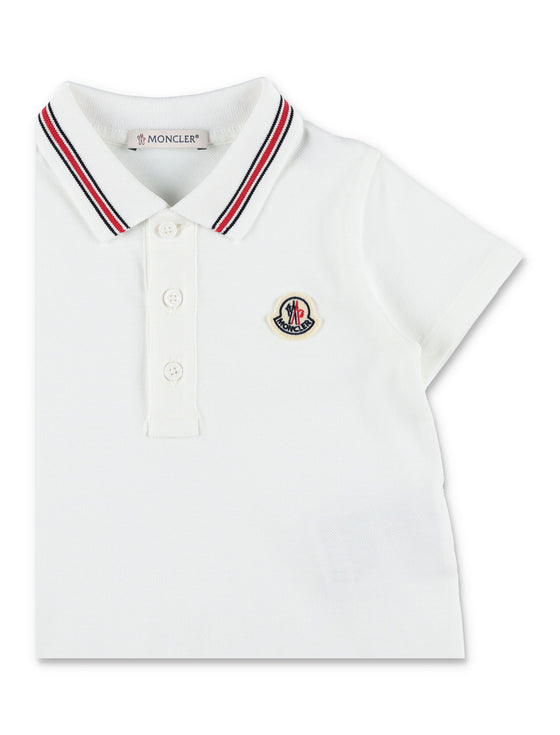 Moncler Baby Cotton Piqué Romper With Tricolour Trim White Elastane Jumpsuit