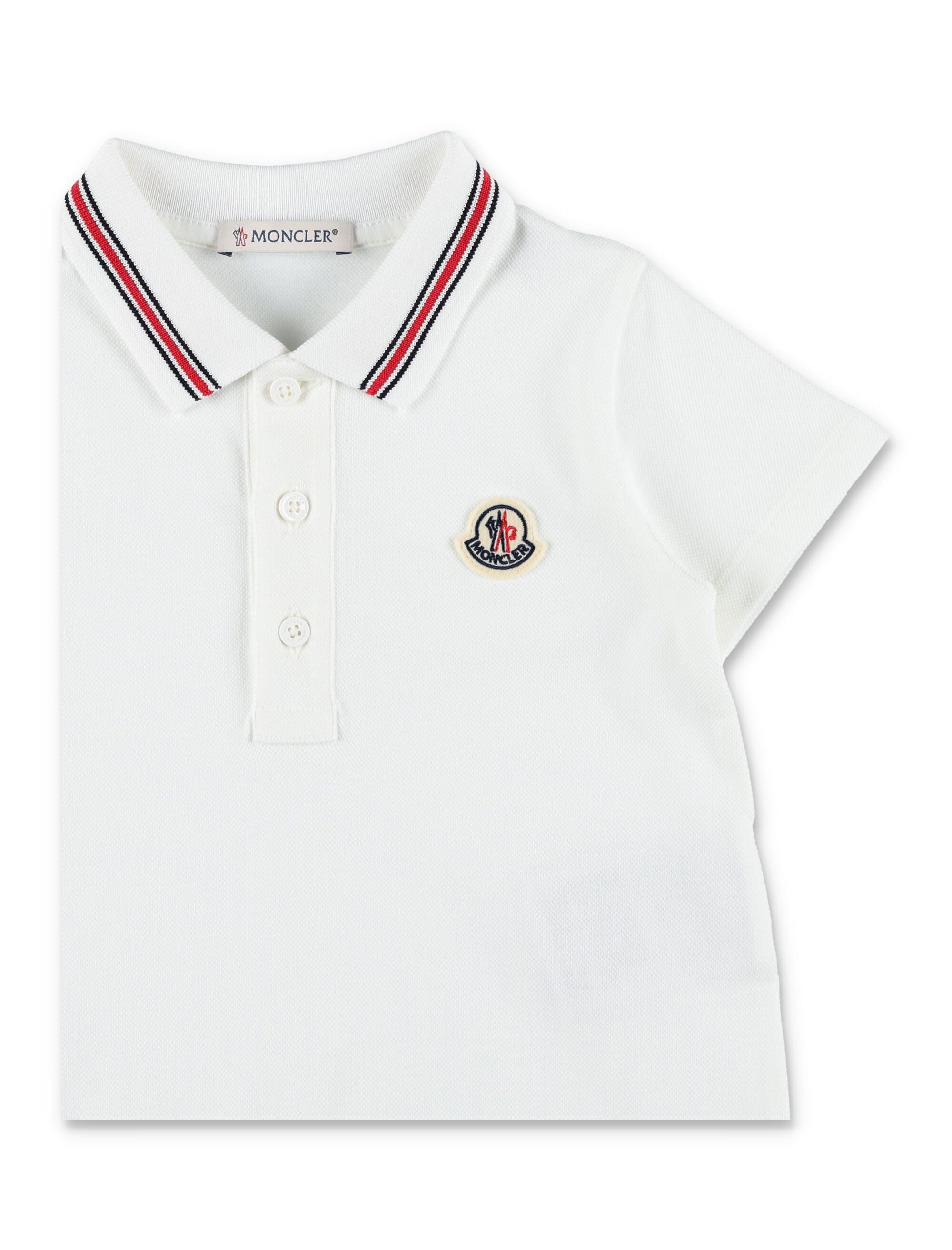 Moncler baby cotton piqué romper with tricolour trim White Elastane Jumpsuit