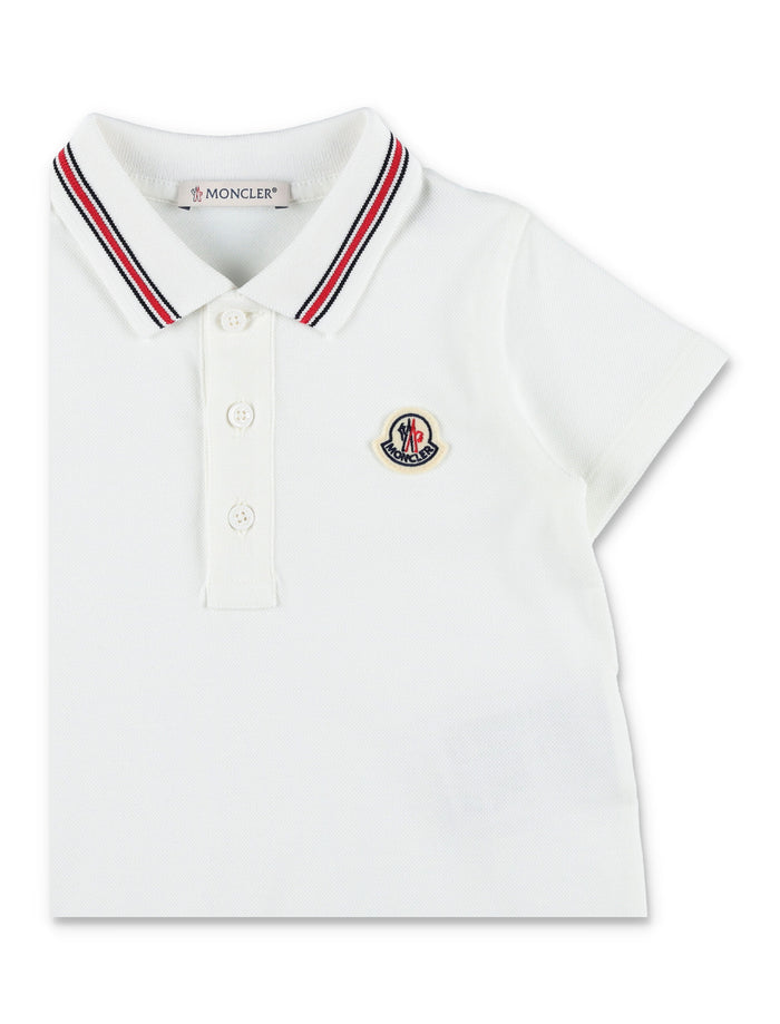 Moncler baby cotton piqué romper with tricolour trim White Elastane Jumpsuit
