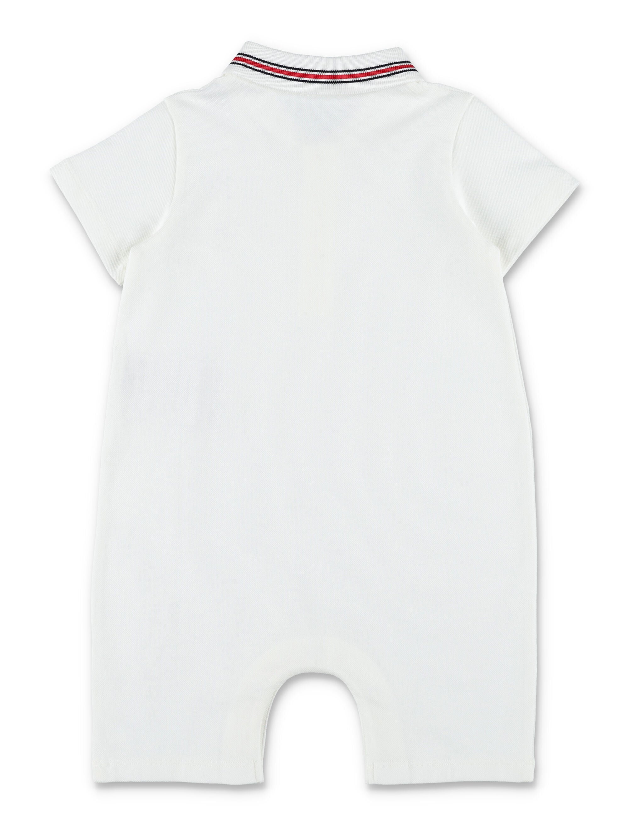 Moncler baby cotton piqué romper with tricolour trim White Elastane Jumpsuit