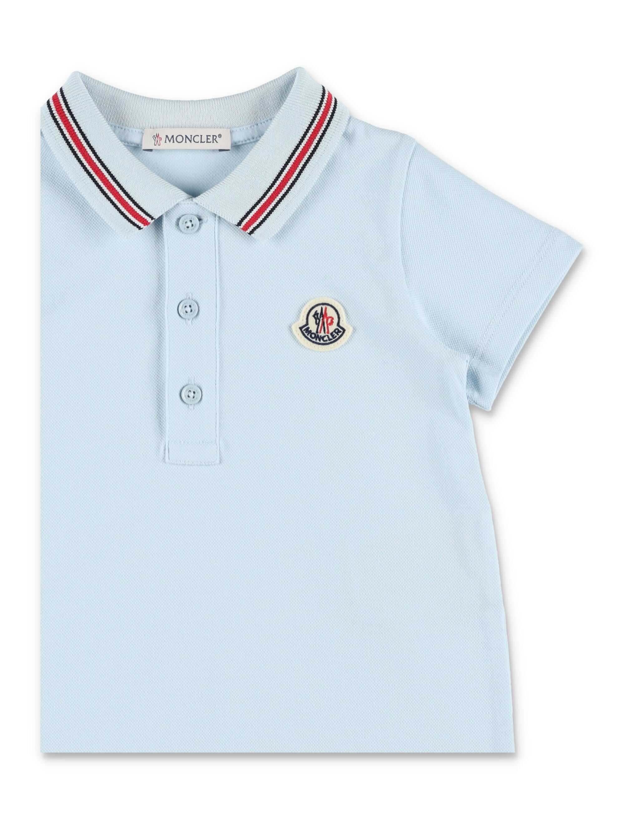 Moncler baby cotton piqué romper with tricolour trim Light Blue Elastane Jumpsuit