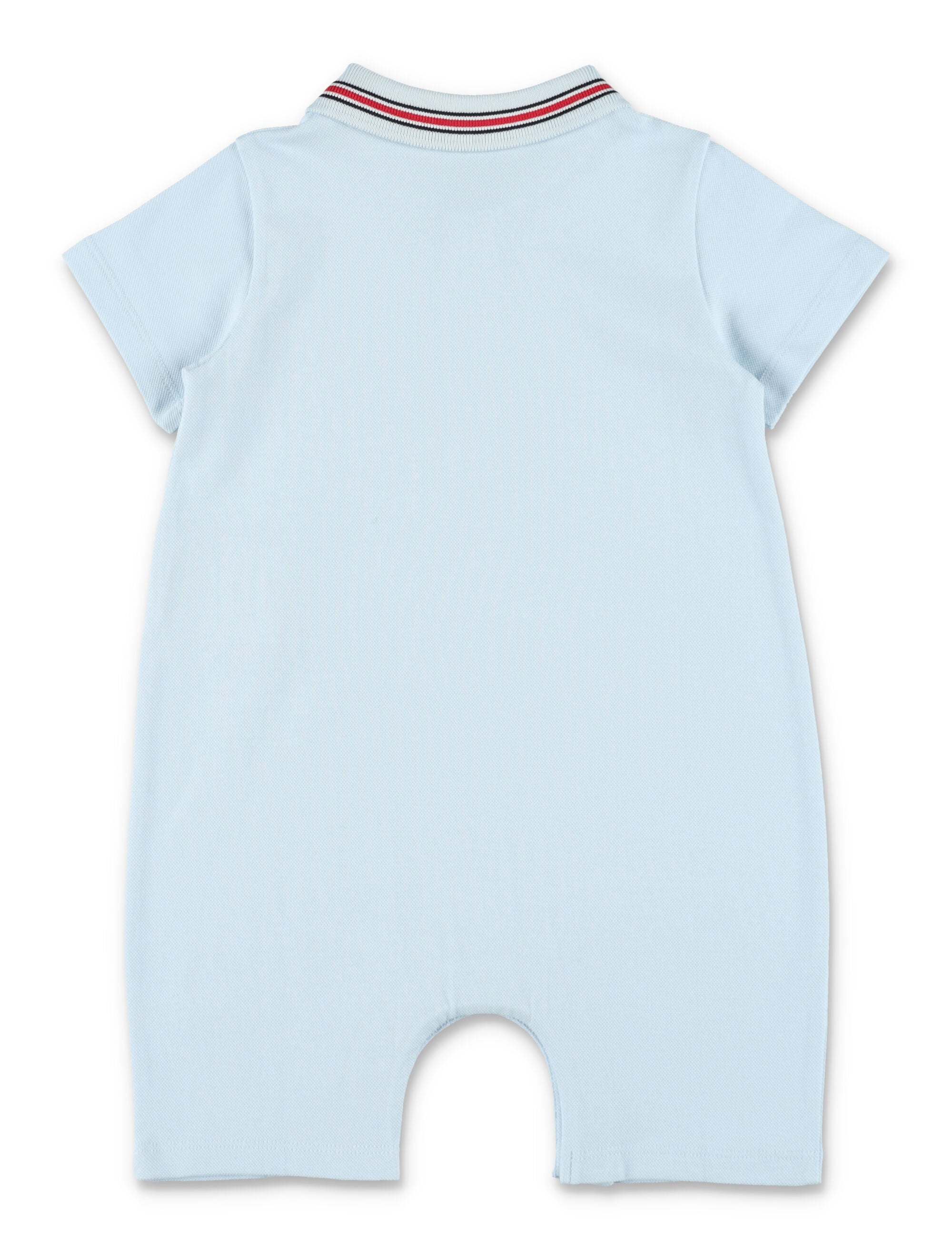 Moncler baby cotton piqué romper with tricolour trim Light Blue Elastane Jumpsuit