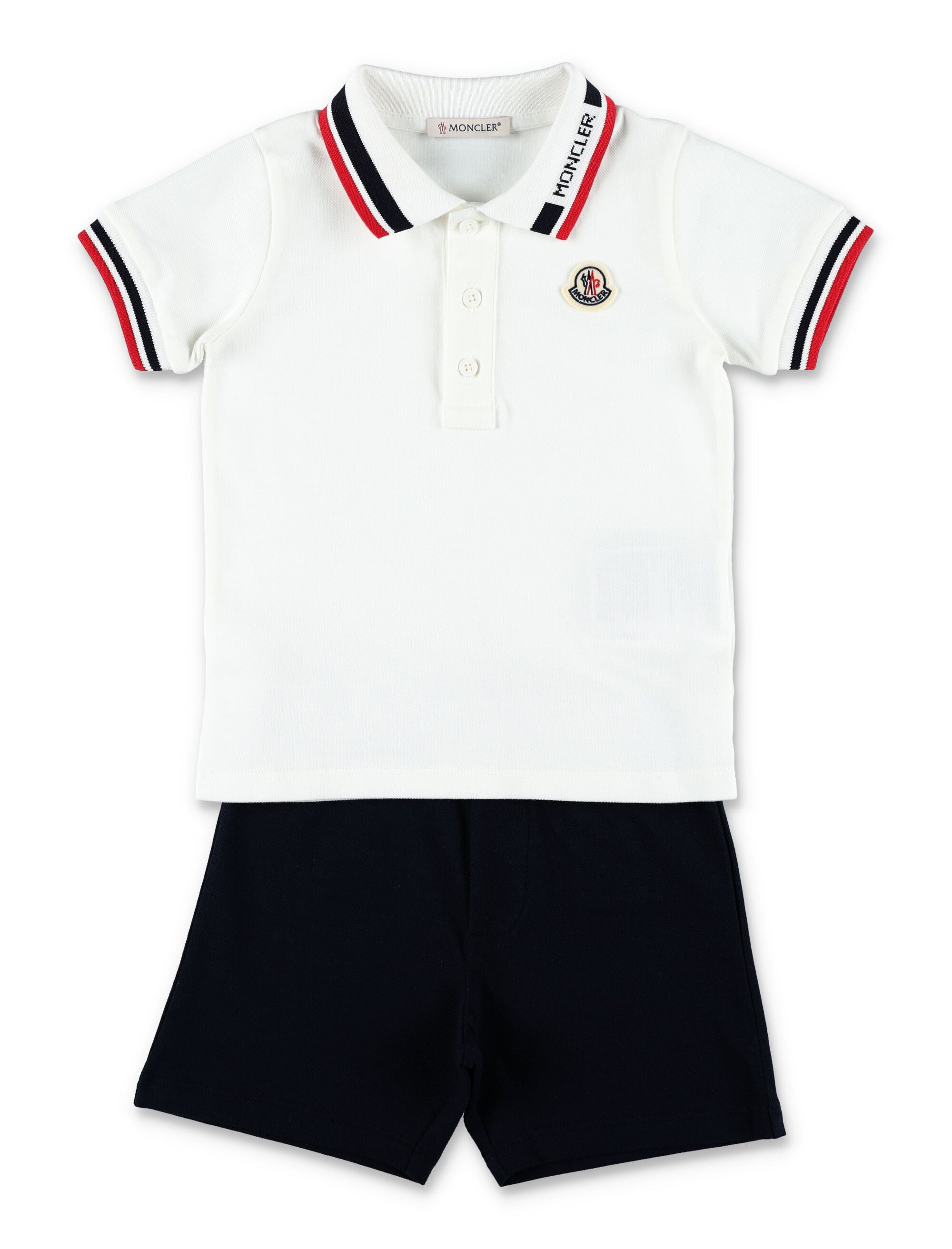 Moncler Tricolor piqué polo set for baby White Cotton