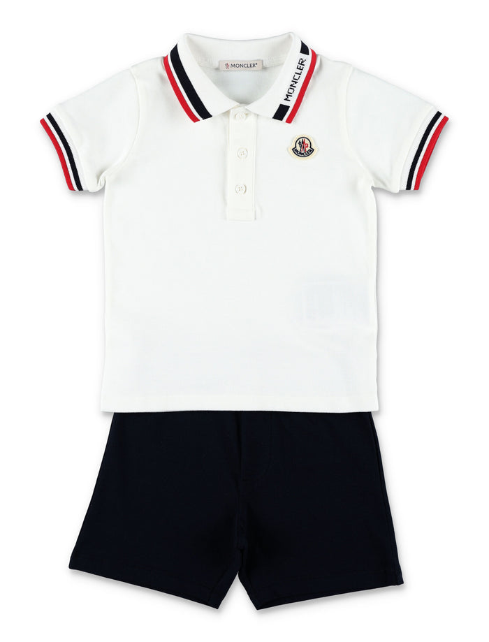 Moncler Tricolor piqué polo set for baby White Cotton