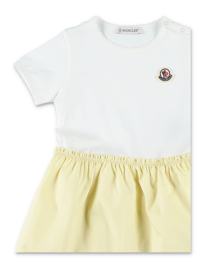 Moncler baby cotton blend pleated dress White Yellow