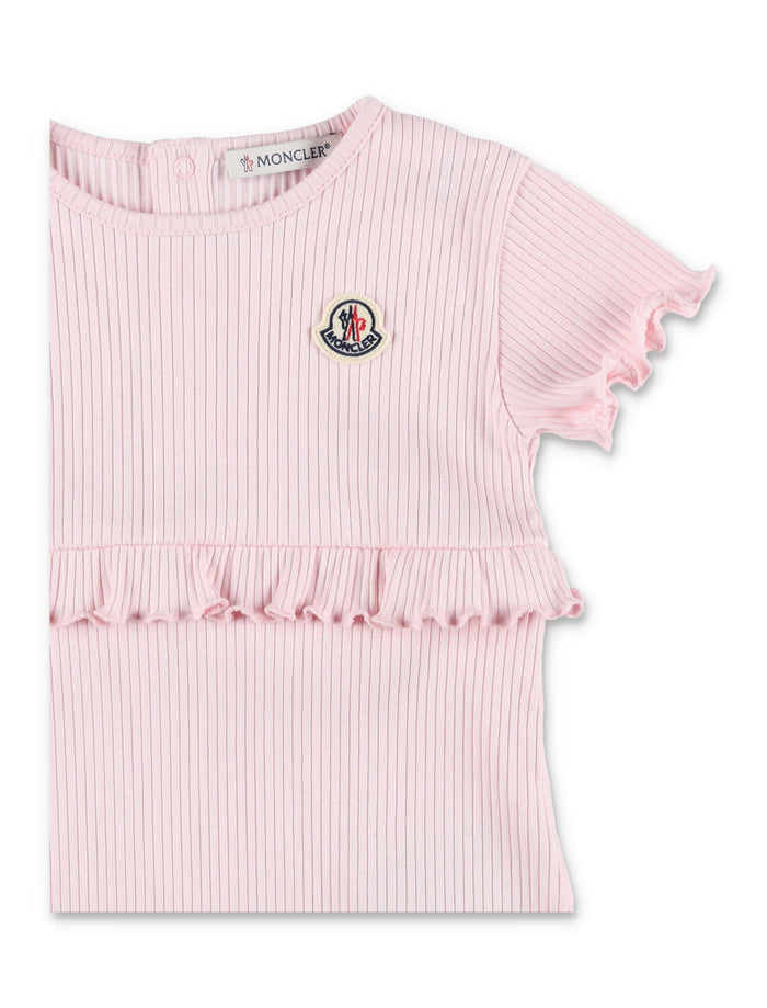 Moncler baby cotton ruffled romper Pink Jumpsuit