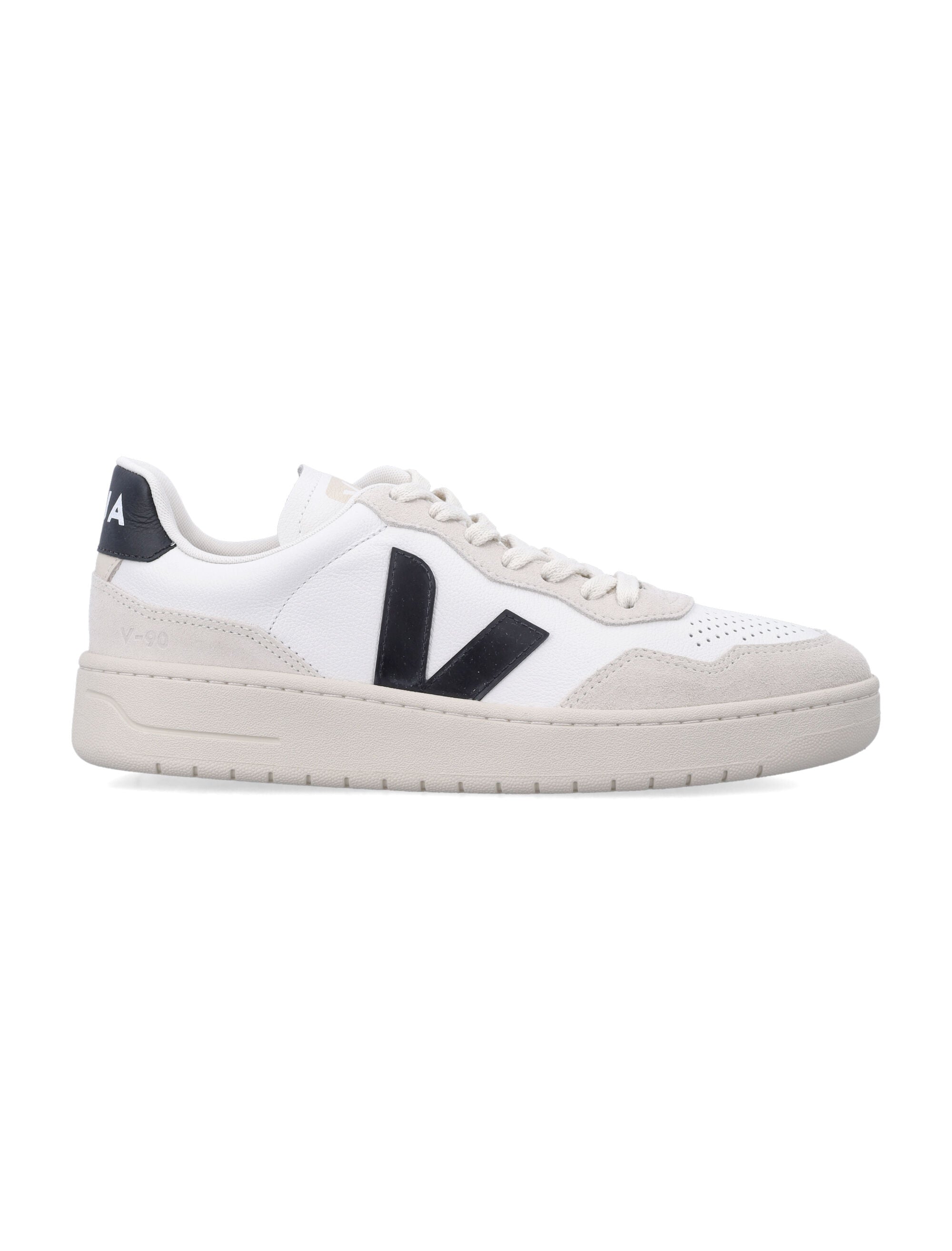 Veja V-90 Leather Sneakers in white and black Upper