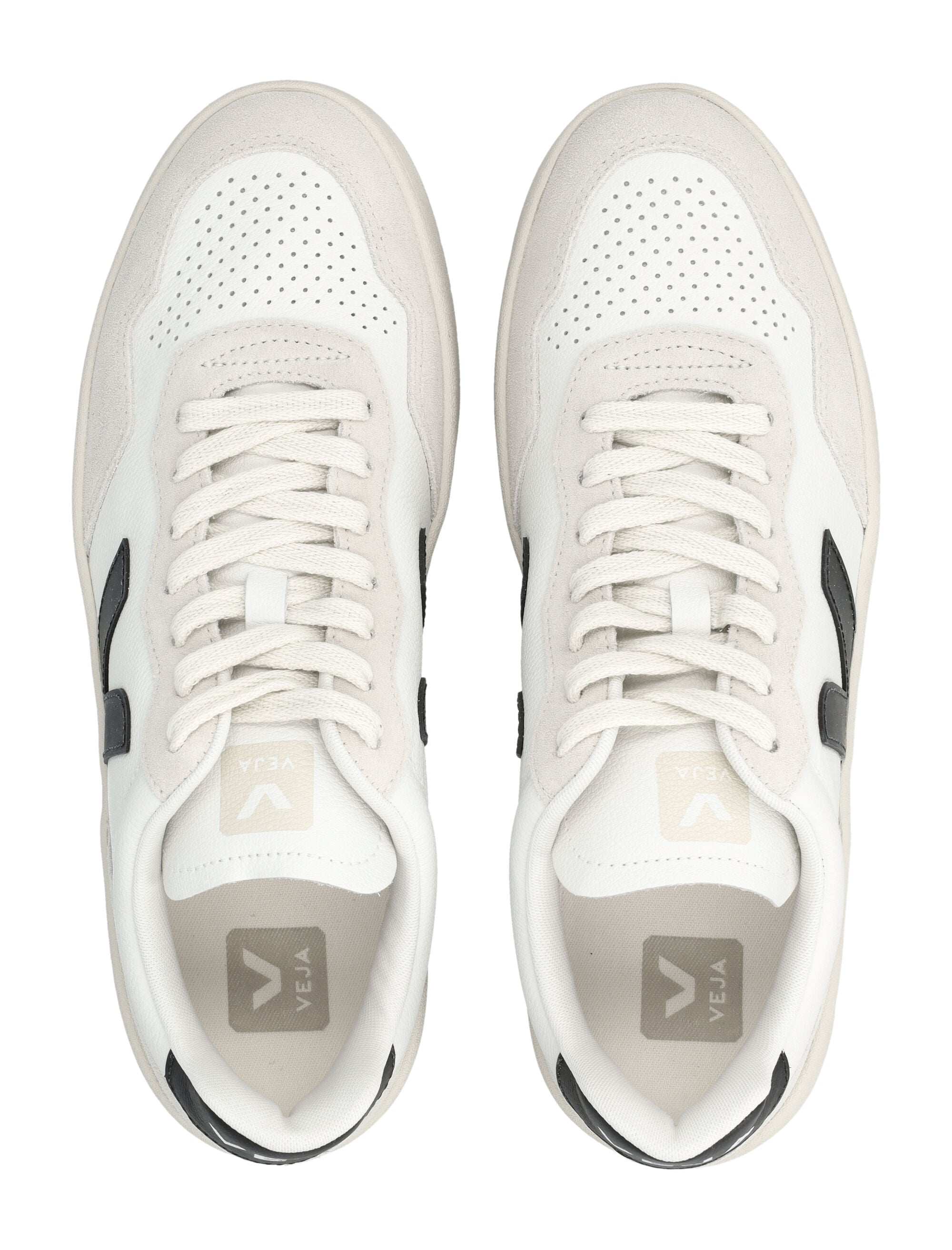 Veja V-90 Leather Sneakers in white and black Upper