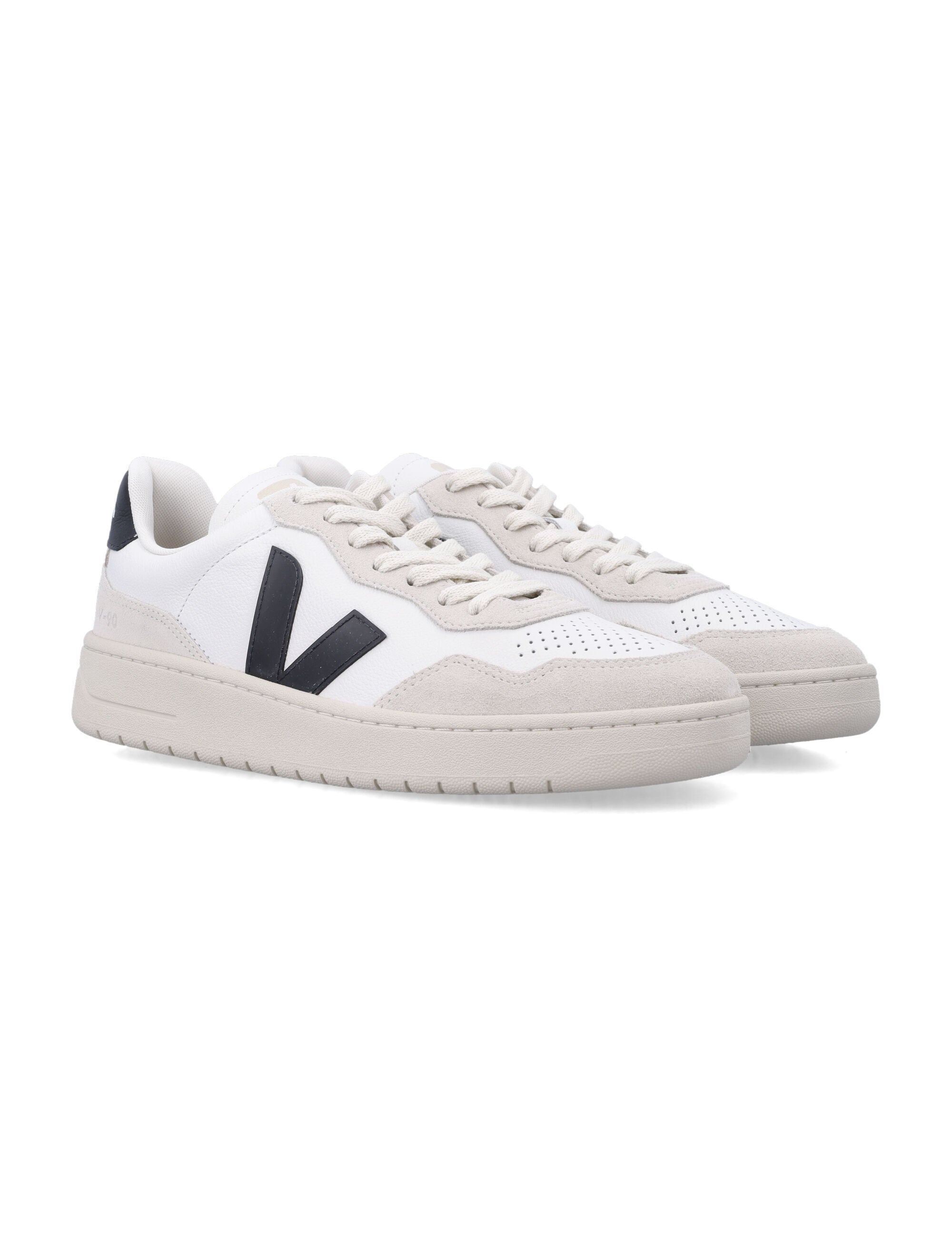 Veja V-90 Leather Sneakers in white and black Upper