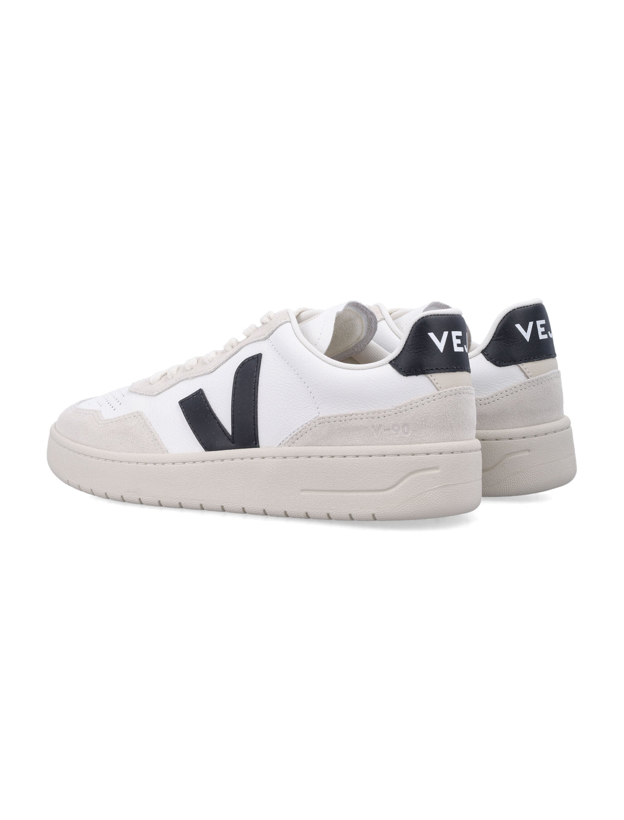 Veja V-90 Leather Sneakers in white and black Upper