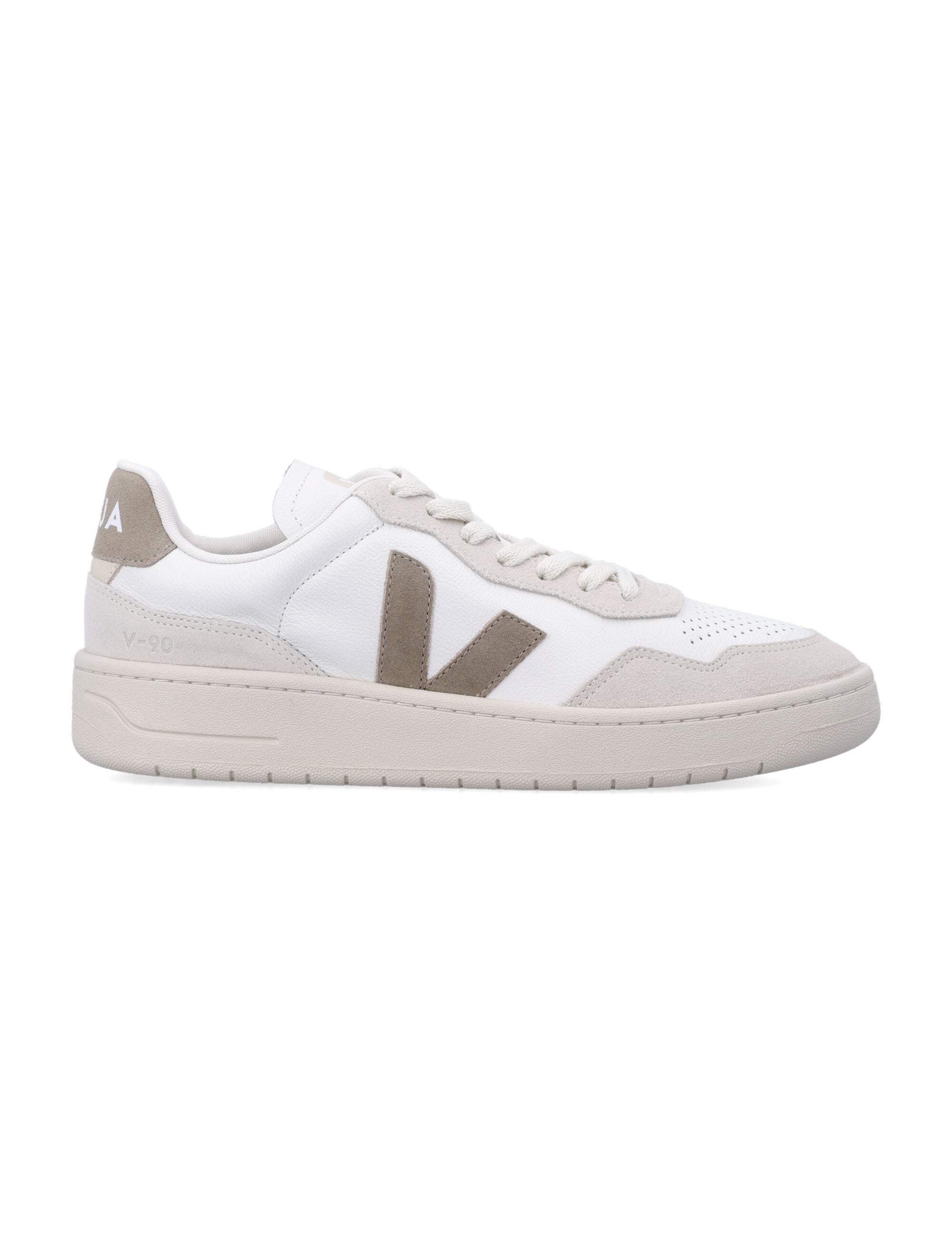 Veja V-90 Leather Sneakers White And Taupe Upper