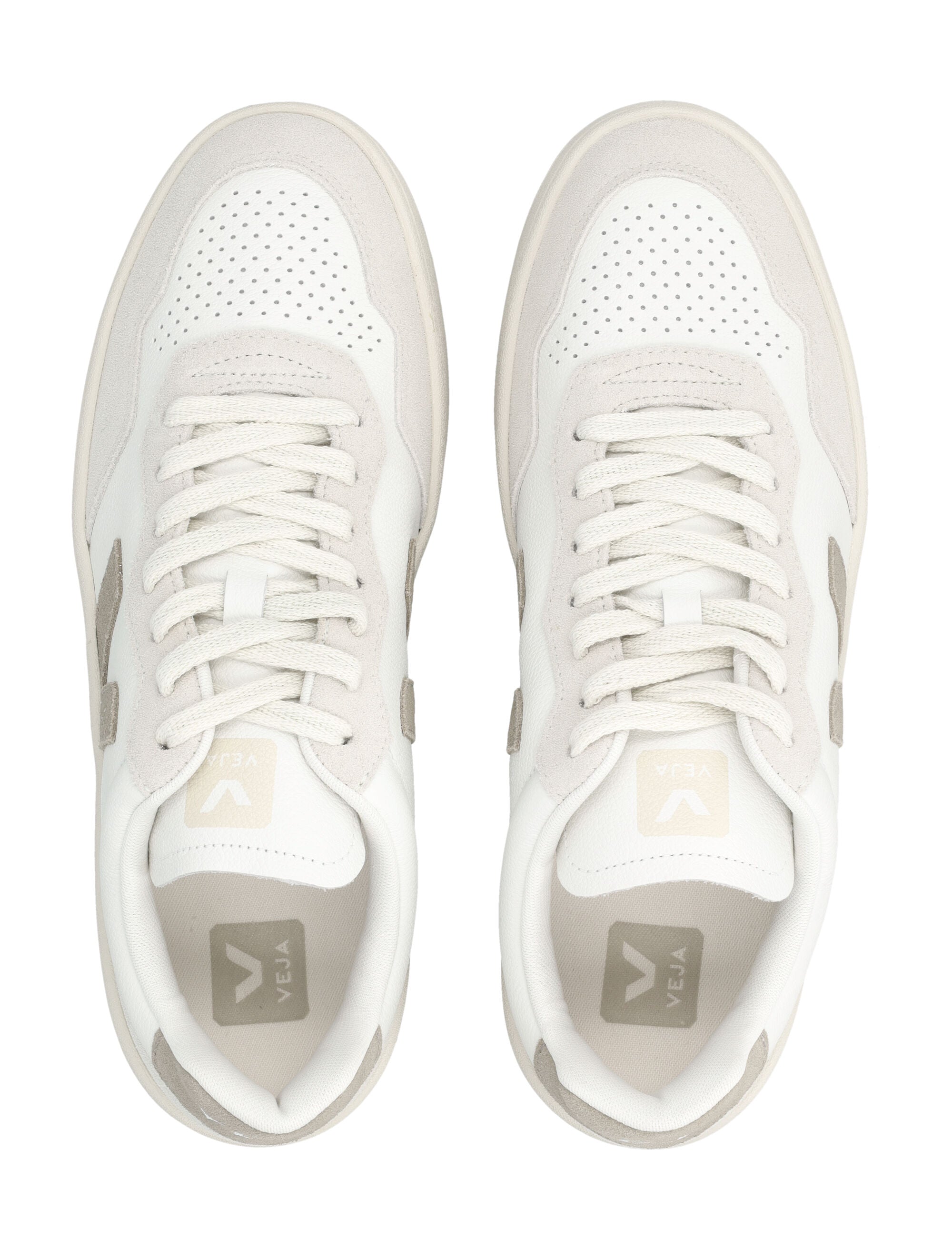 Veja V-90 Leather Sneakers in white and taupe Upper