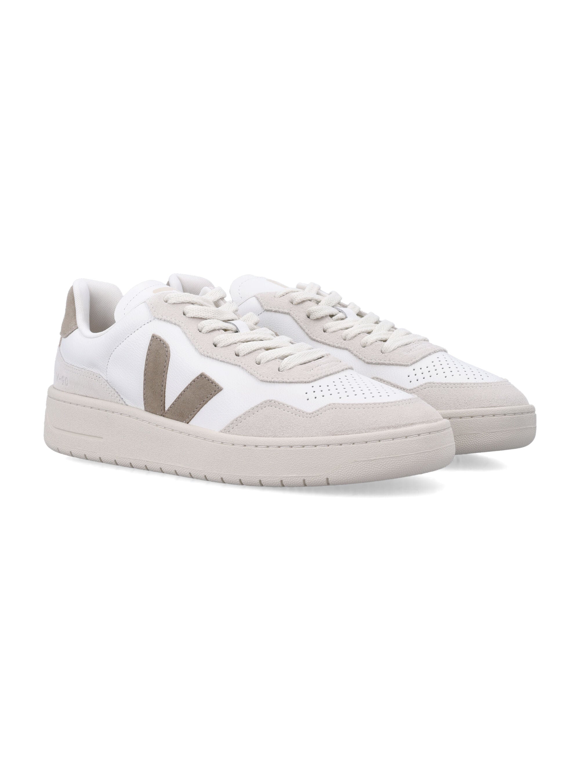Veja V-90 Leather Sneakers in white and taupe Upper