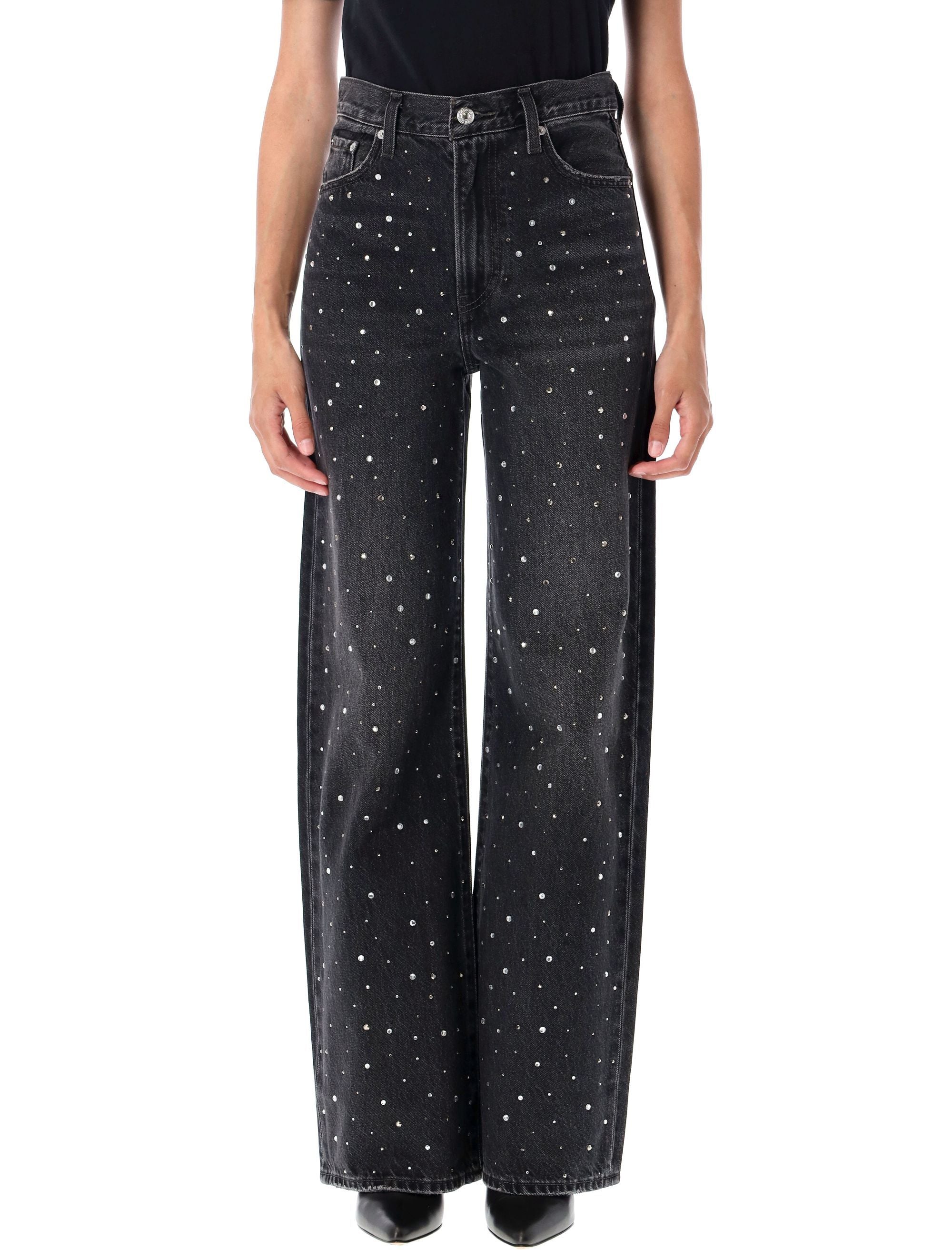 Ribcage crystal wide leg jeans Dazzle Me Black Crsytal Cotton