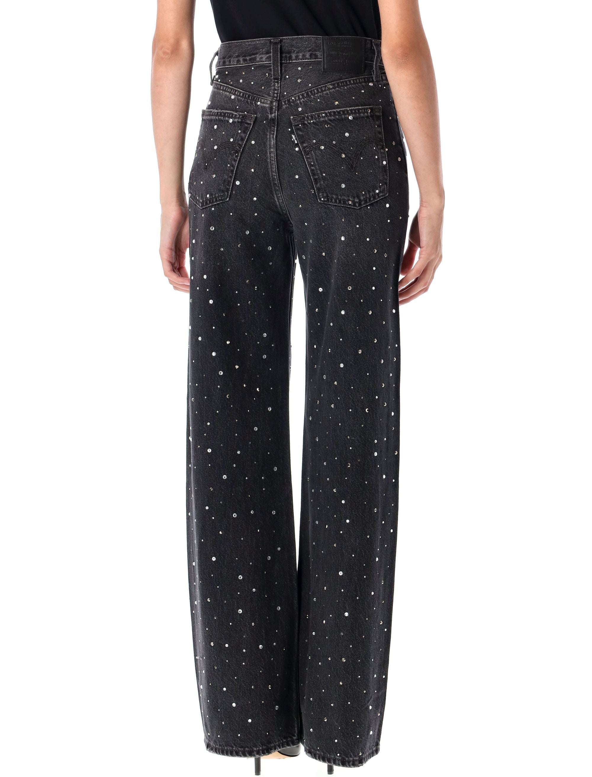 Ribcage crystal wide leg jeans Dazzle Me Black Crsytal Cotton