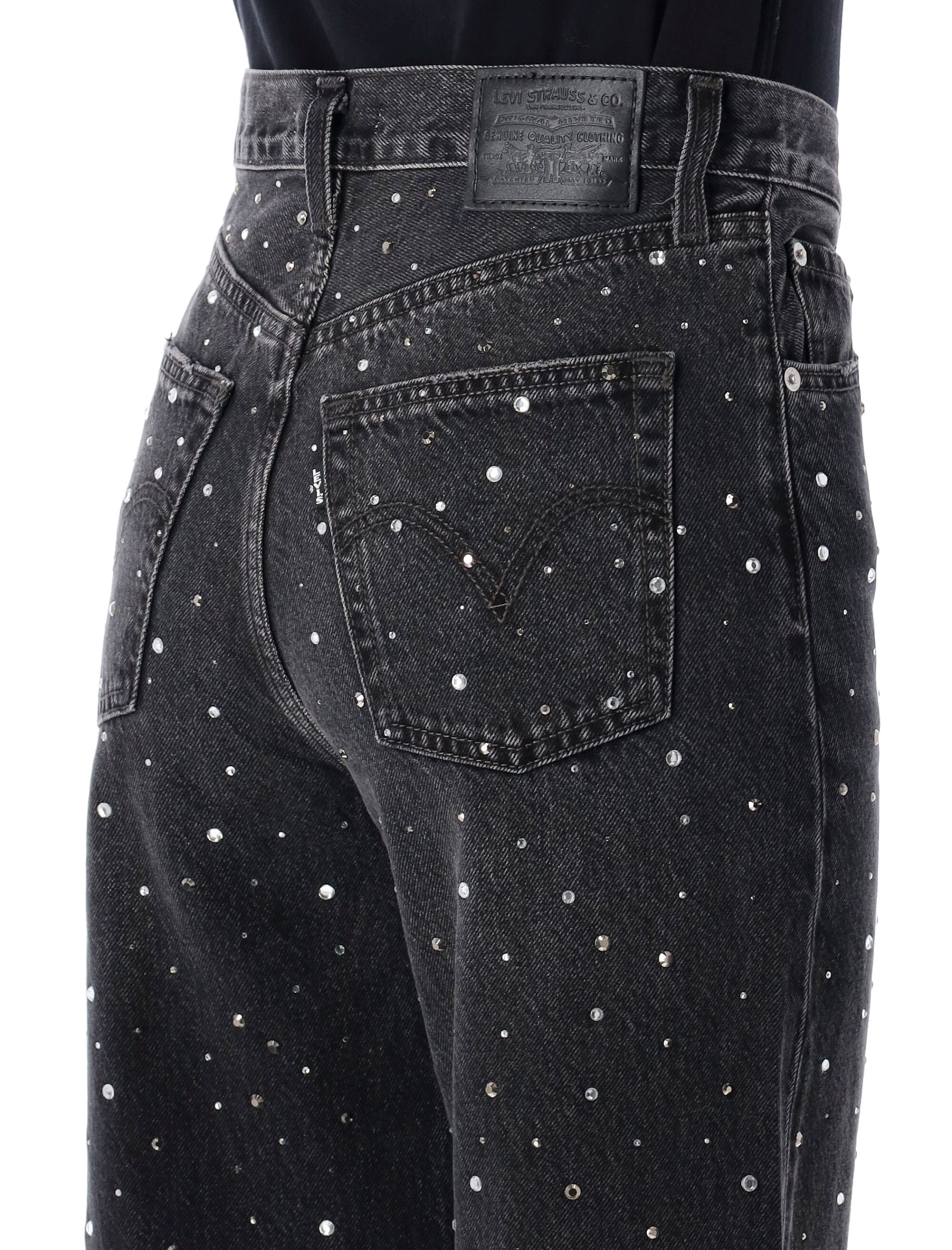 Ribcage crystal wide leg jeans Dazzle Me Black Crsytal Cotton