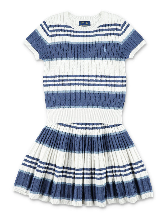 Polo Ralph Lauren cable-knit striped girls set White Blue Cotton