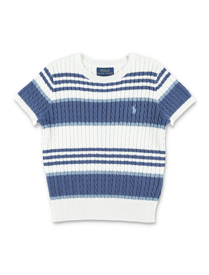 Polo Ralph Lauren cable-knit striped girls set White Blue Cotton