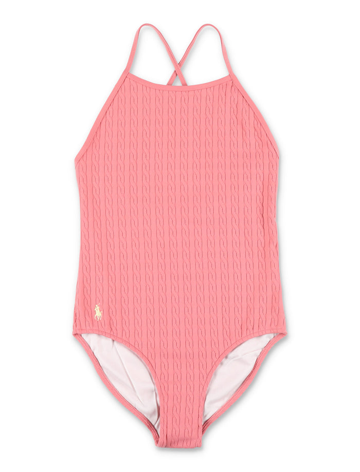 Polo Ralph Lauren girls mini-cable swimsuit Desrt Rose Nylon Swimwear