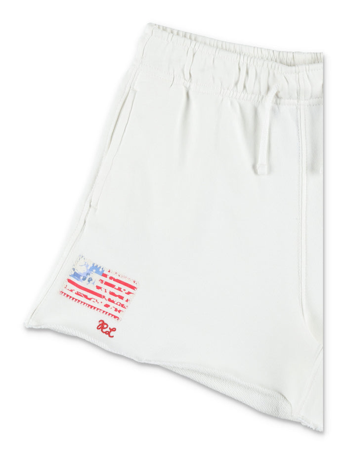 Polo Ralph Lauren raw-hem flag girls shorts White Cotton