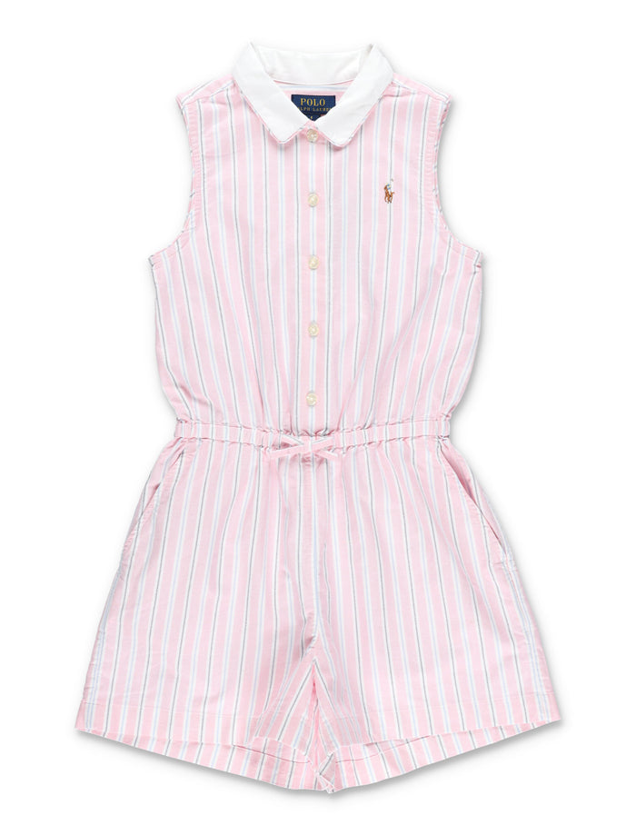 Polo Ralph Lauren striped cotton Oxford romper for girls Rose Jumpsuit